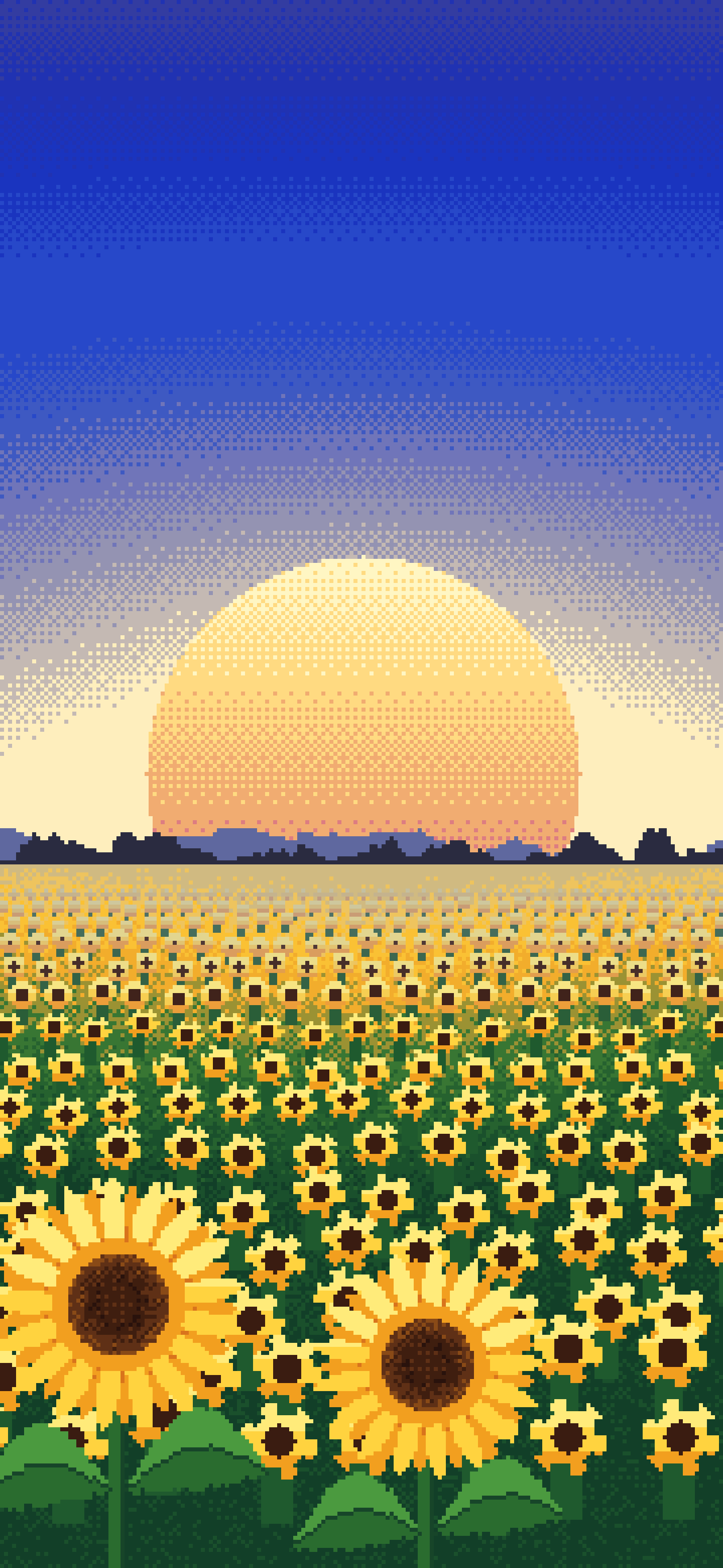 Royal Blue Pixel Art Sunflower Field wallpaper for iPhone and Android