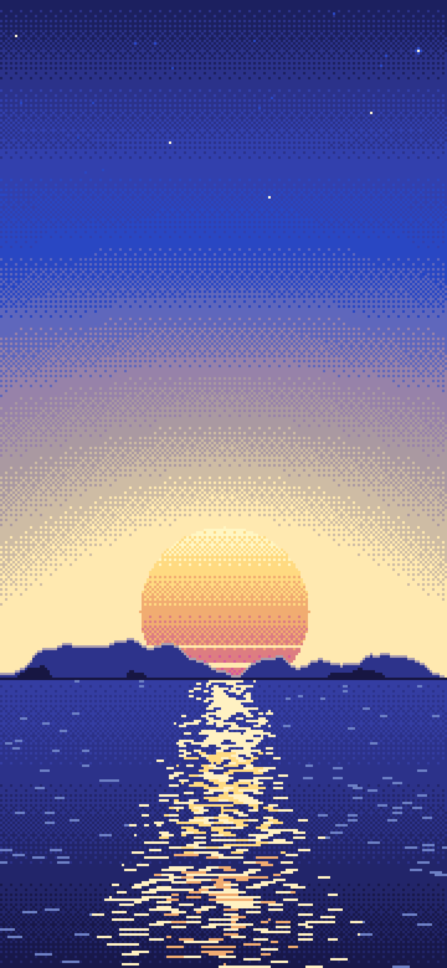 Royal Blue Pixel Art Sunset wallpaper for iPhone and Android