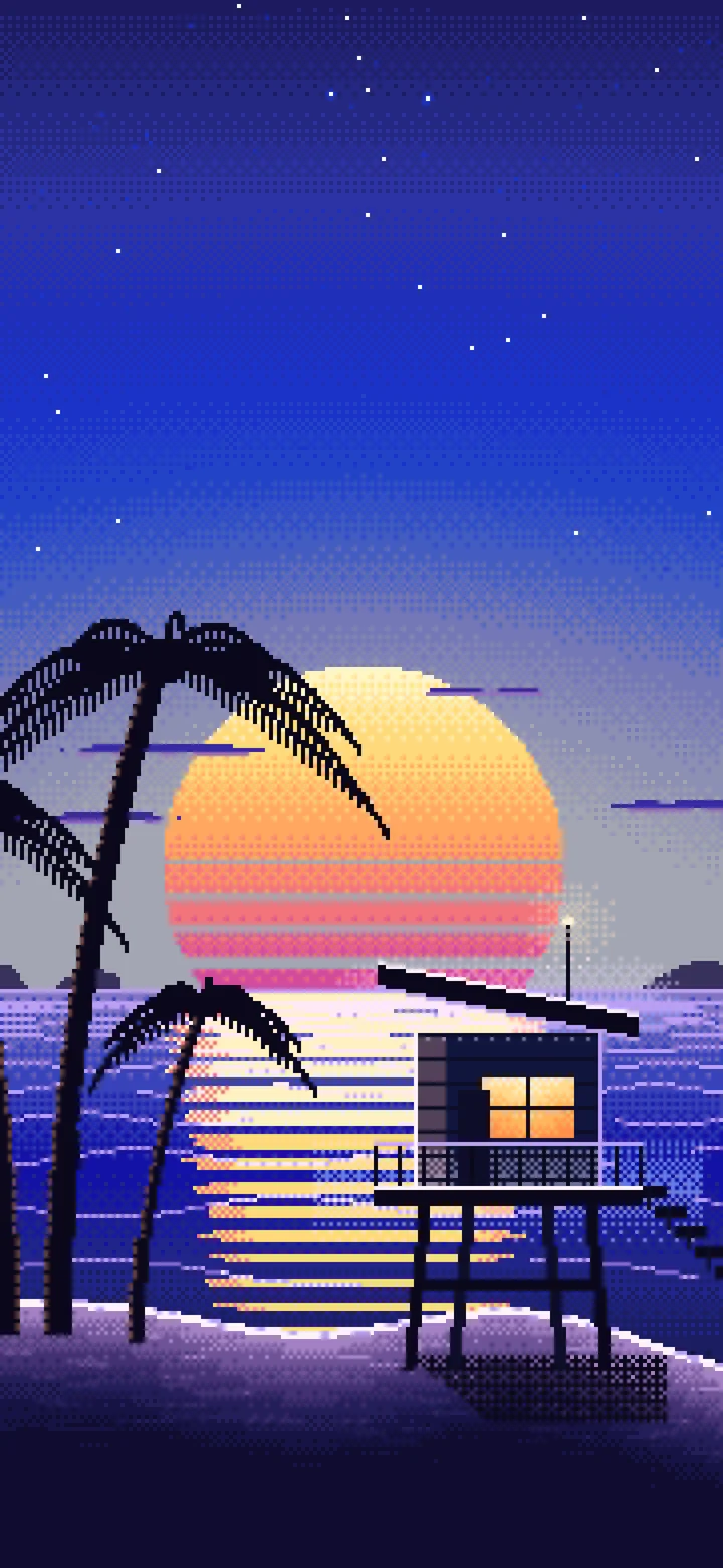 Royal Blue Pixel Art Synthwave Beach wallpaper for iPhone and Android