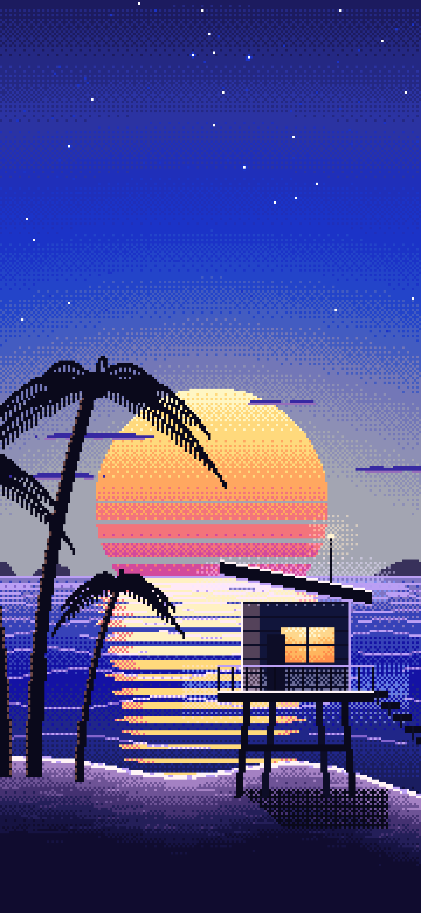 Royal Blue Pixel Art Synthwave Beach wallpaper for iPhone and Android