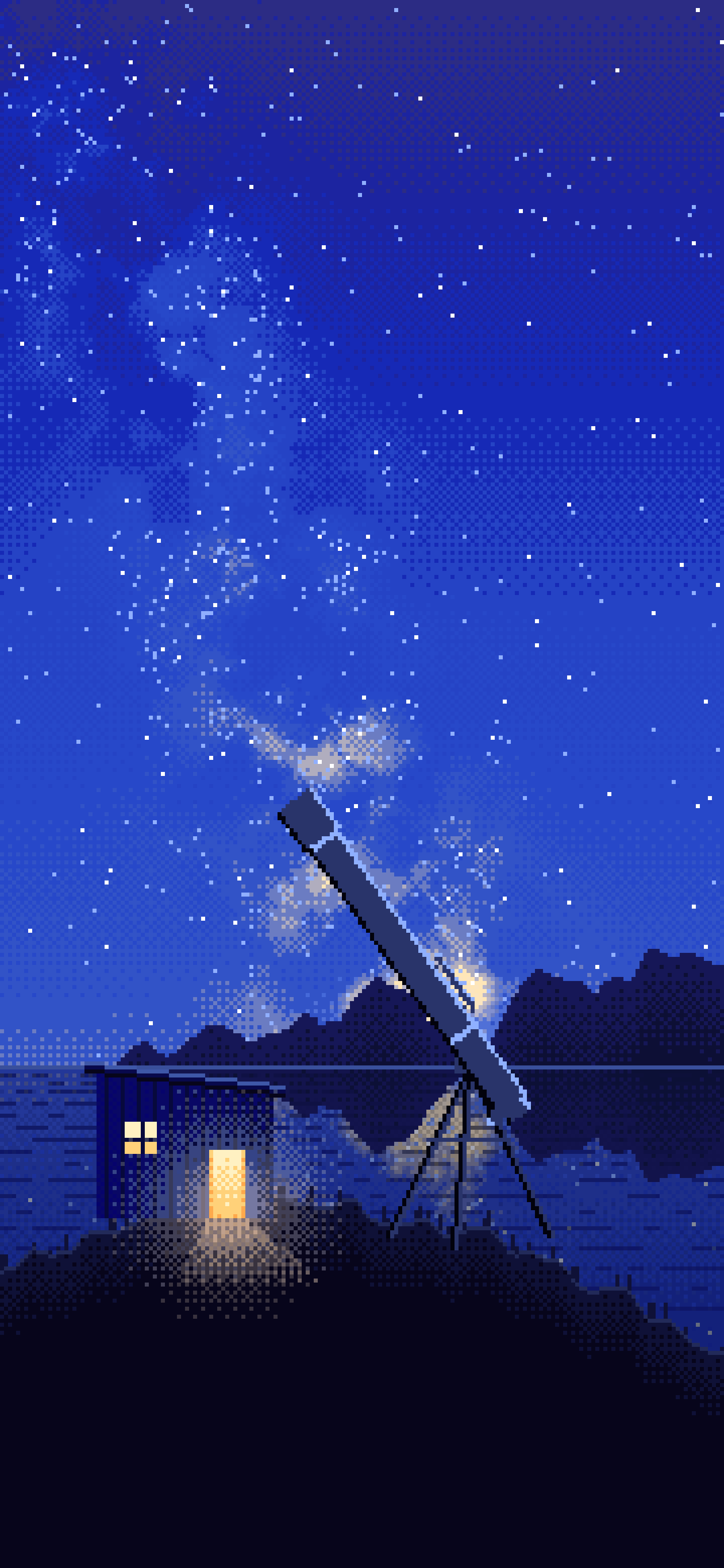 Royal Blue Pixel Art Telescope Under the Milky Way wallpaper for iPhone and Android