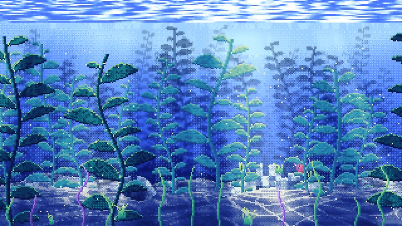 Royal Blue Pixel Art Underwater Kelp Forest desktop wallpaper in 4K