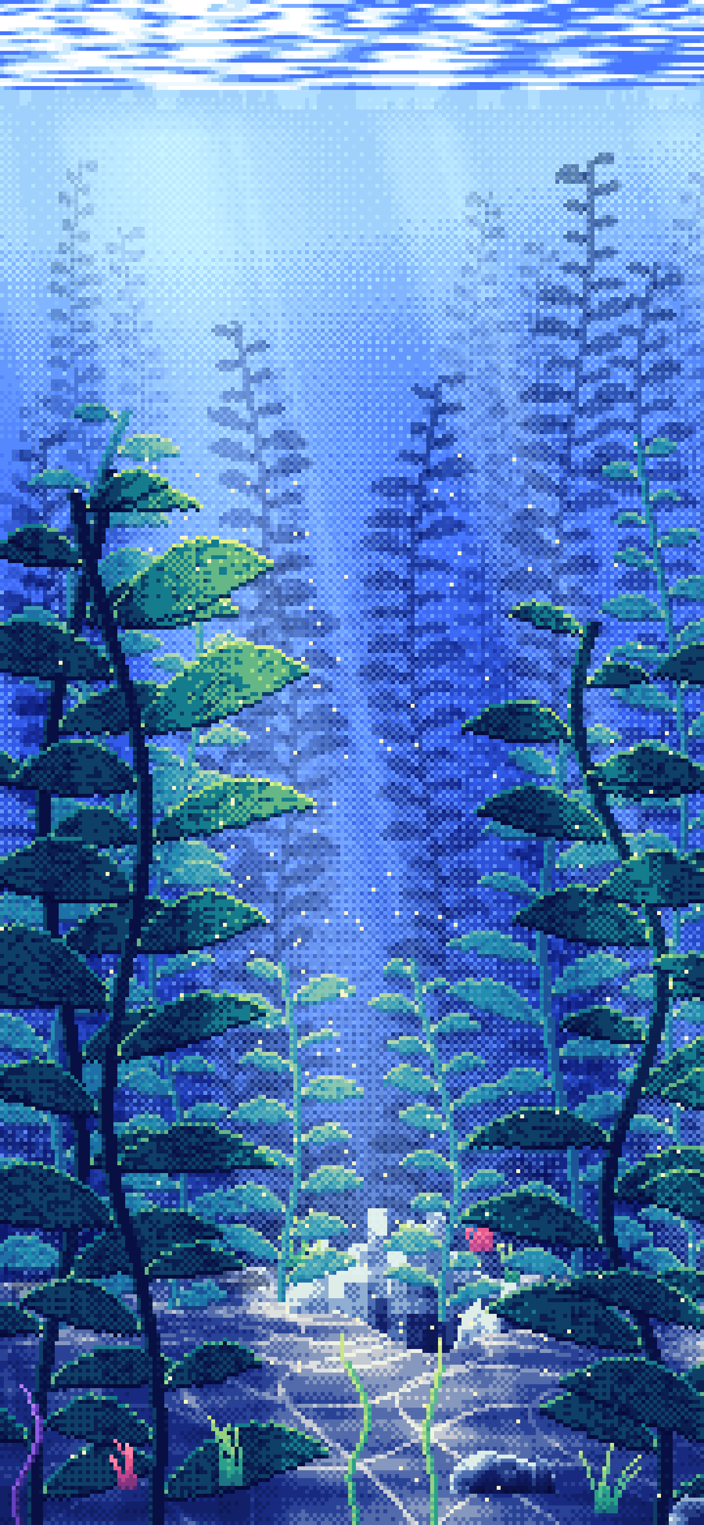 Royal Blue Pixel Art Underwater Kelp Forest wallpaper for iPhone and Android
