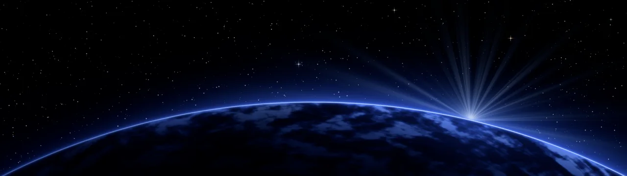 Royal Blue Planet Horizon dual monitor wallpaper, 7680 × 2160