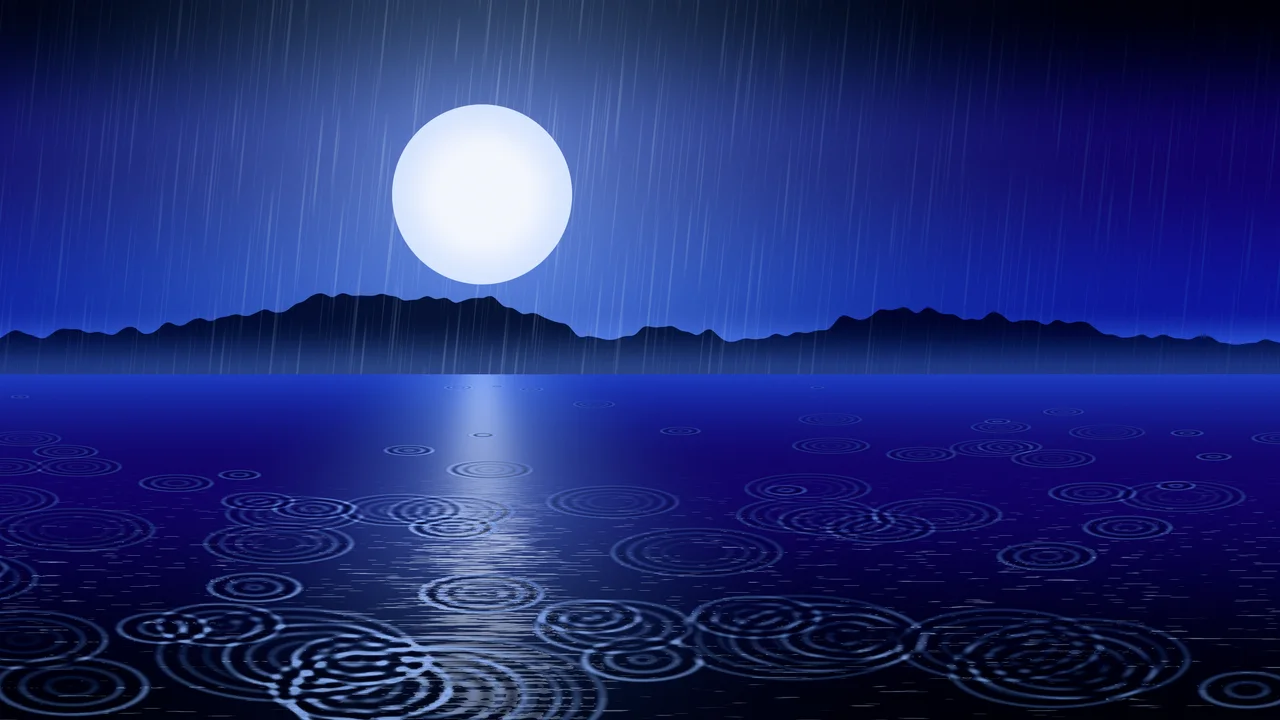 Royal Blue Rain on Moonlit Water desktop wallpaper in 4K