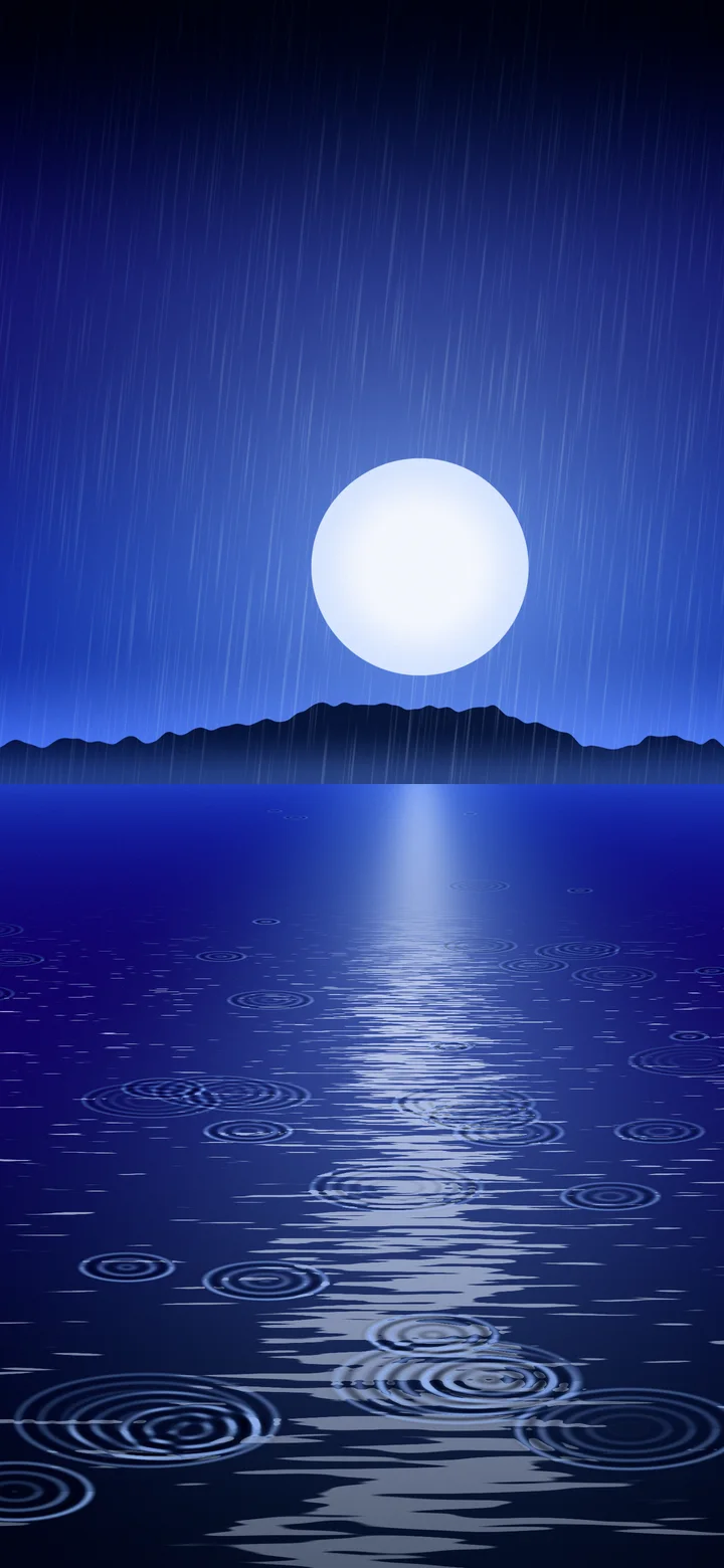 Royal Blue Rain on Moonlit Water wallpaper for iPhone and Android
