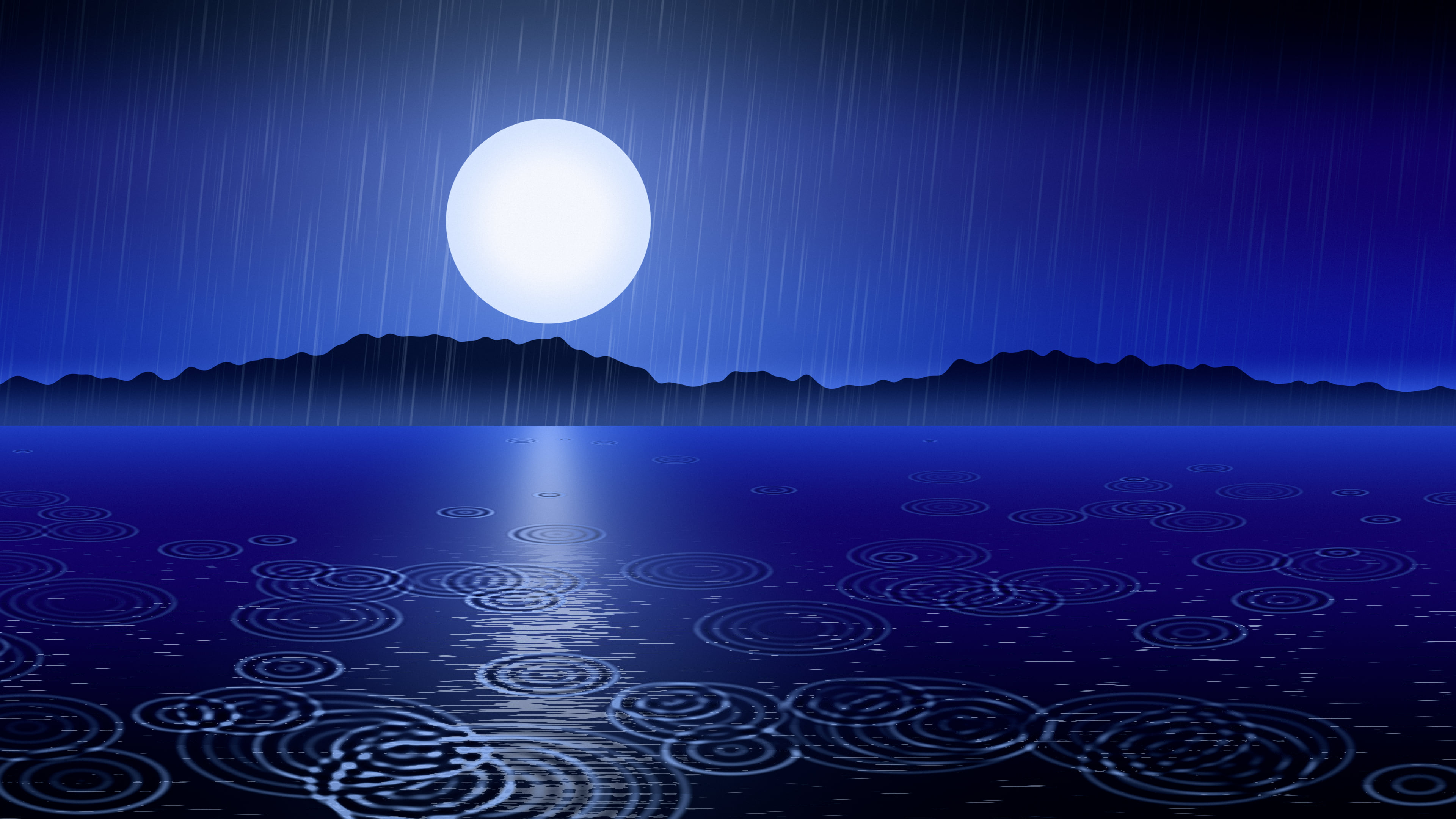 Royal Blue Rain on Moonlit Water desktop wallpaper in 4K