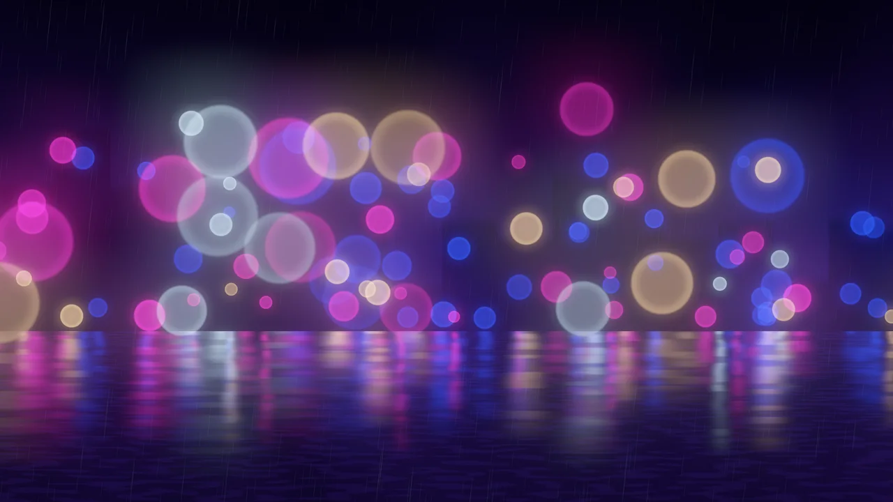 Royal Blue Rainy Neon City desktop wallpaper in 4K