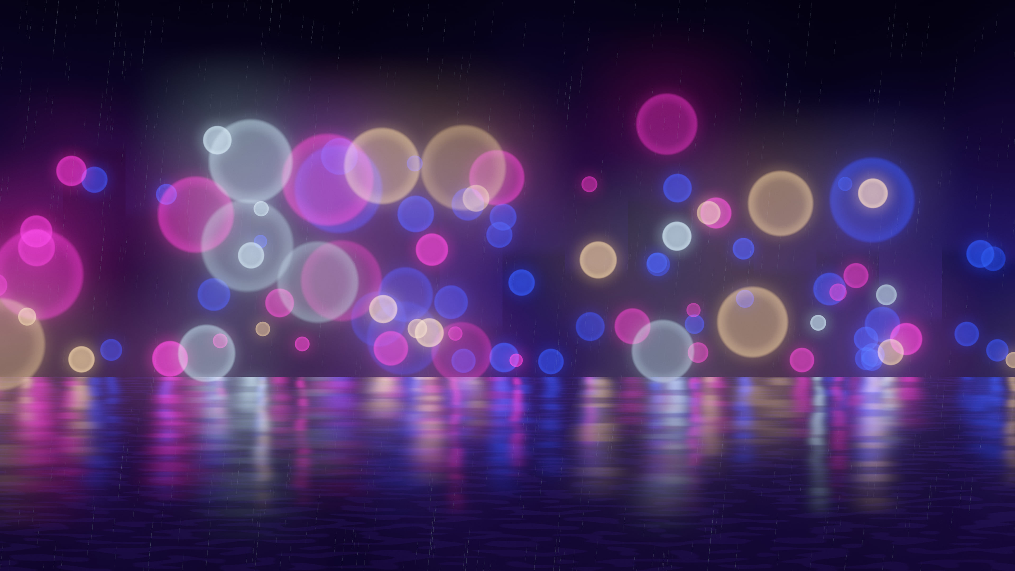 Royal Blue Rainy Neon City desktop wallpaper in 4K