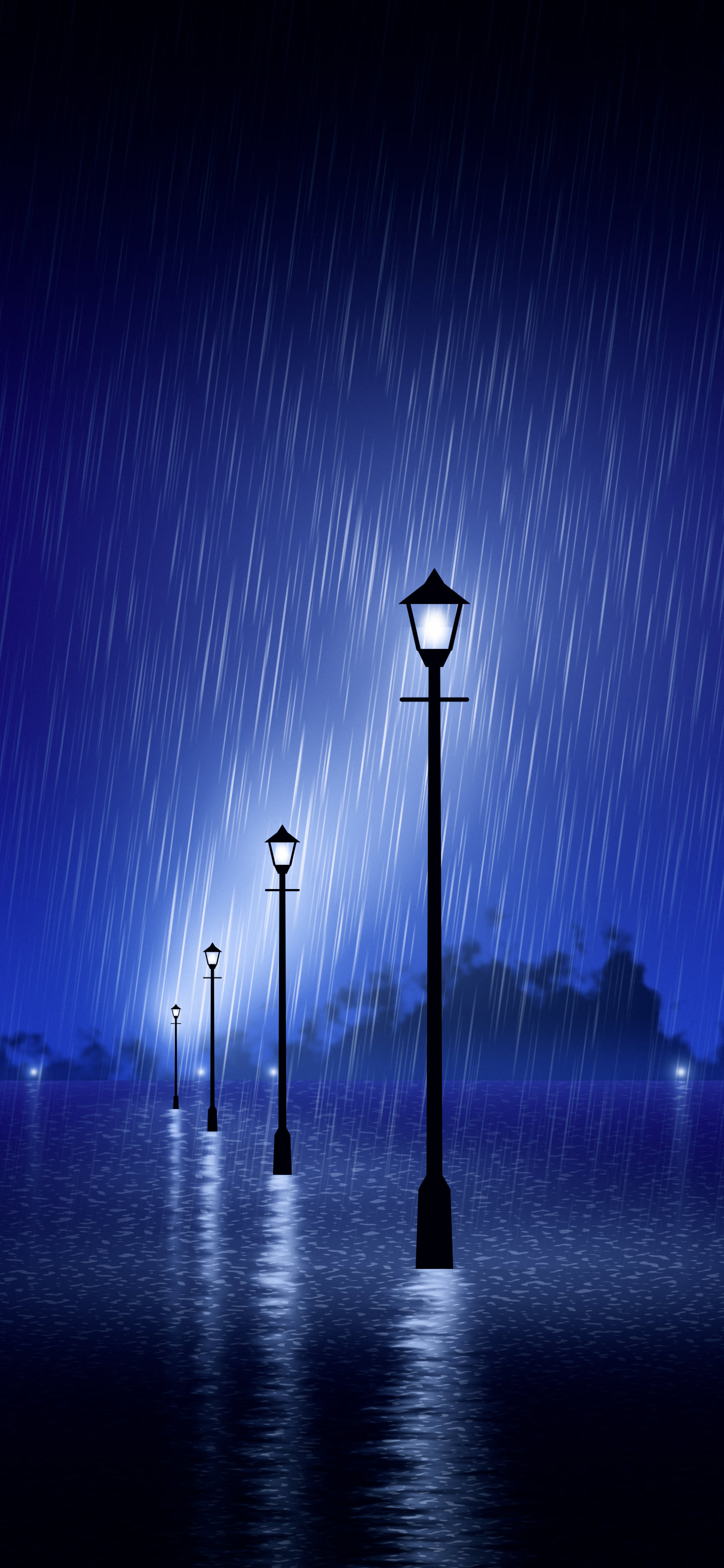 Royal Blue Rainy Street Lamp wallpaper for iPhone and Android