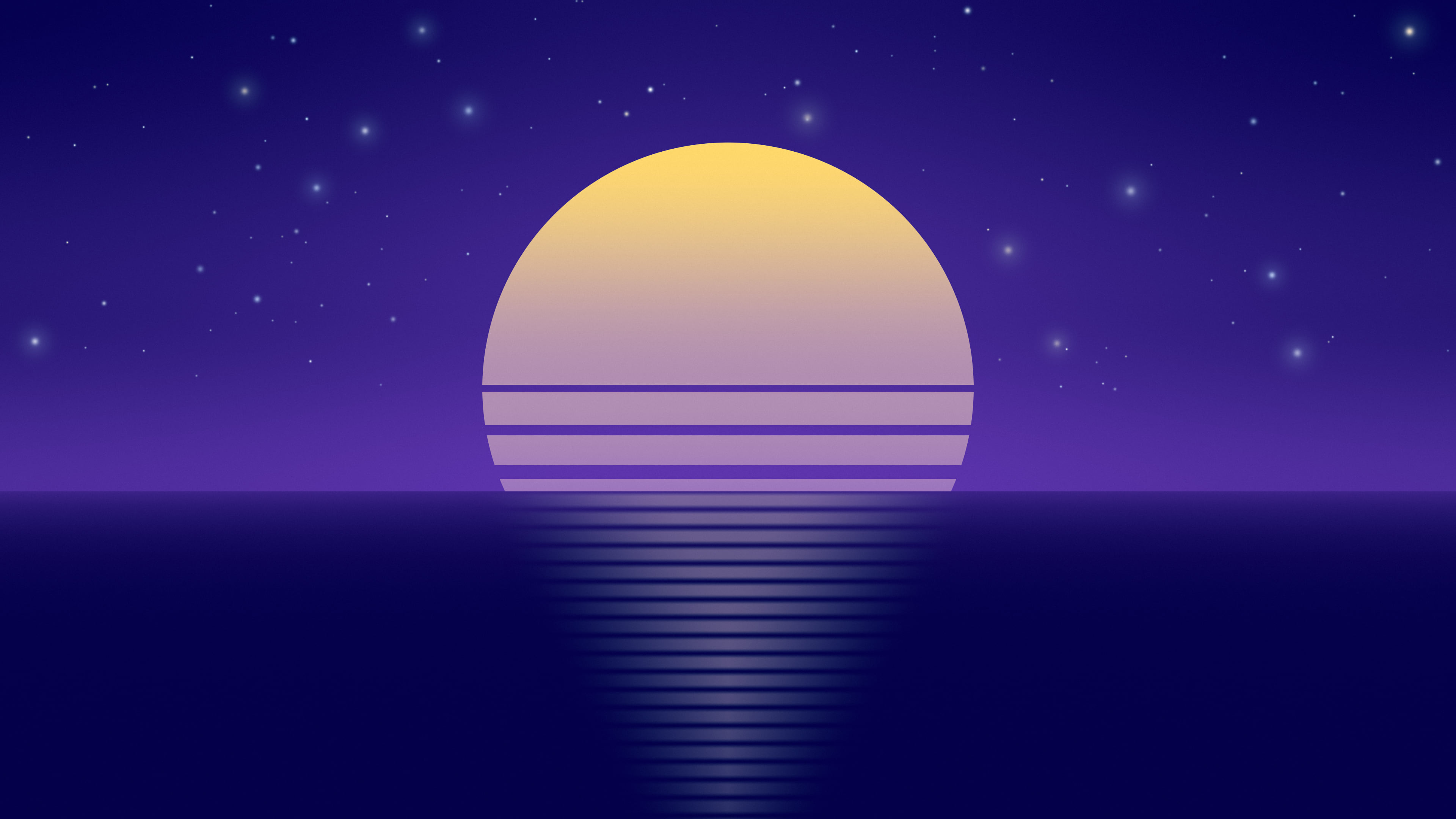 Royal Blue Retro Striped Sun desktop wallpaper in 4K