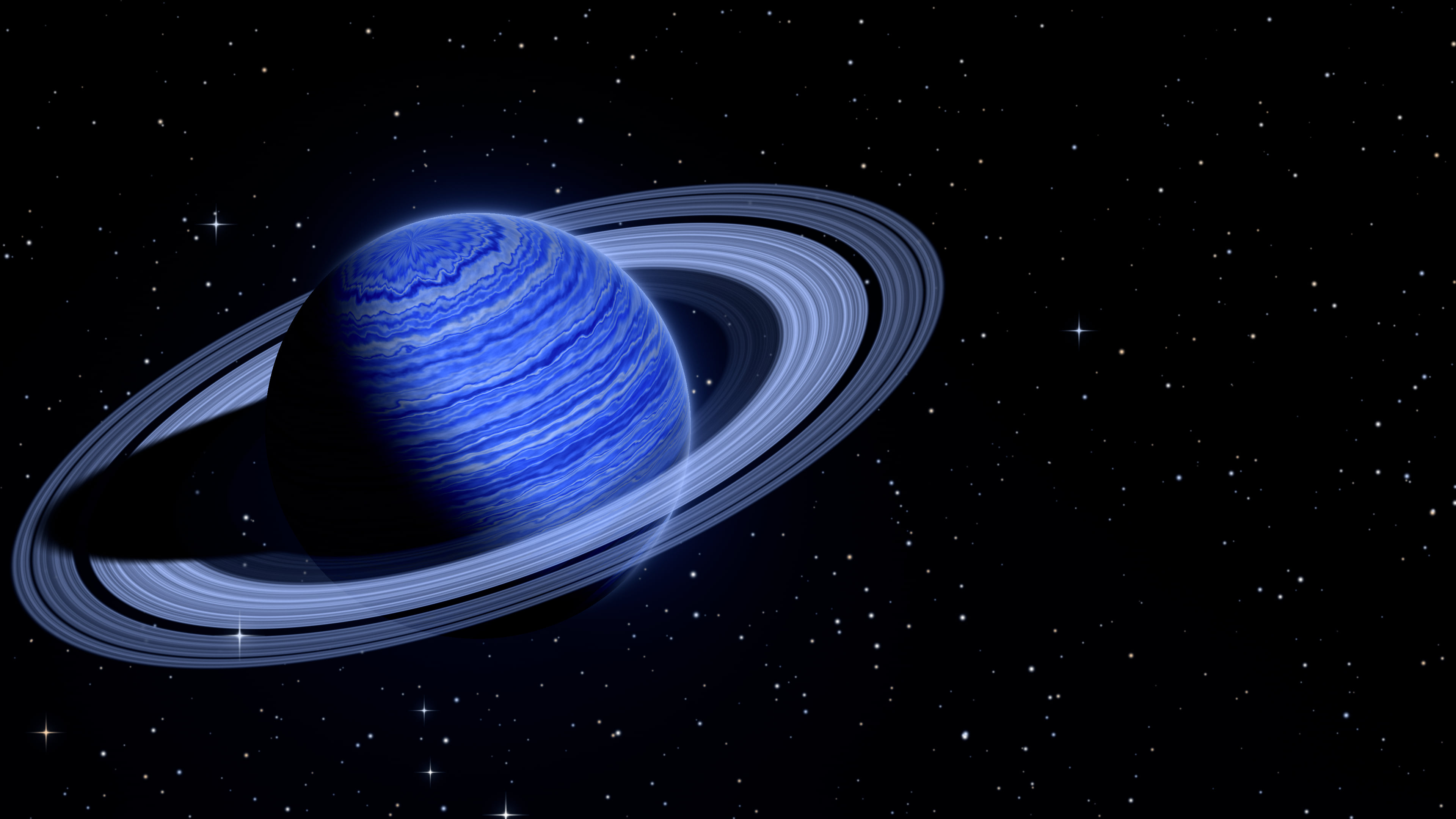 Royal Blue Ringed Saturn desktop wallpaper in 4K