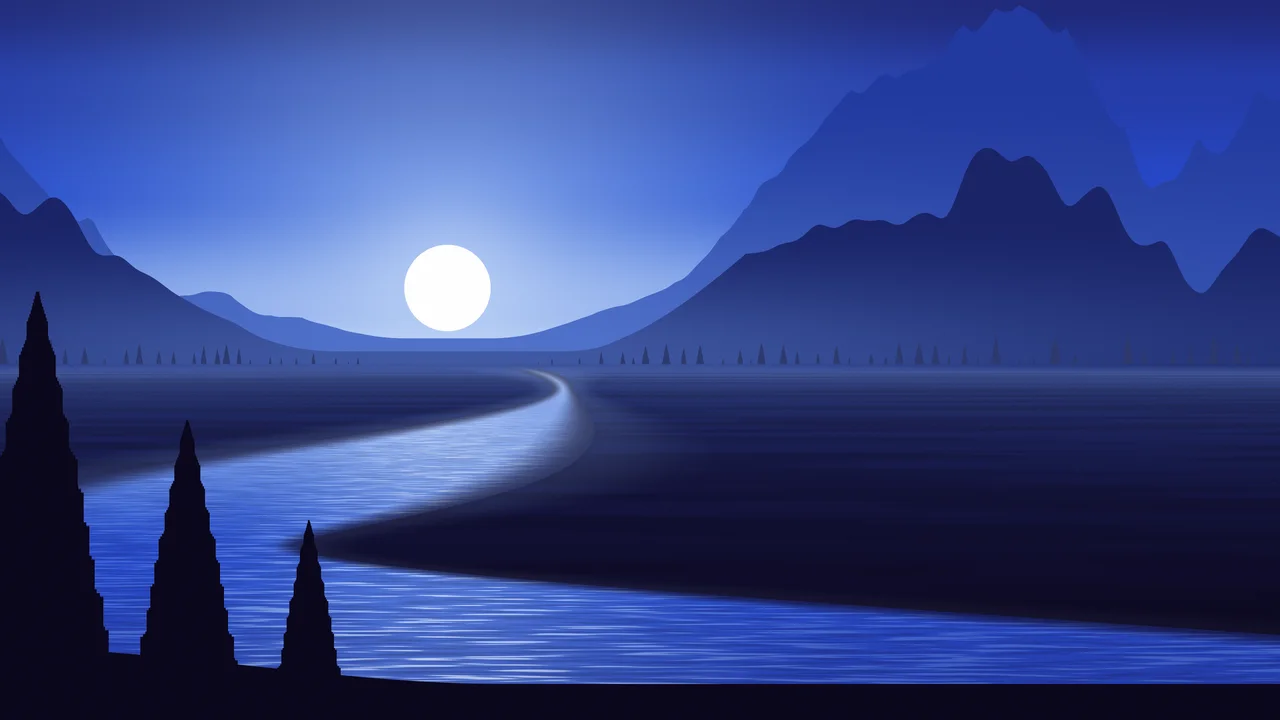 Royal Blue River Valley in Moonlight desktop wallpaper in 4K