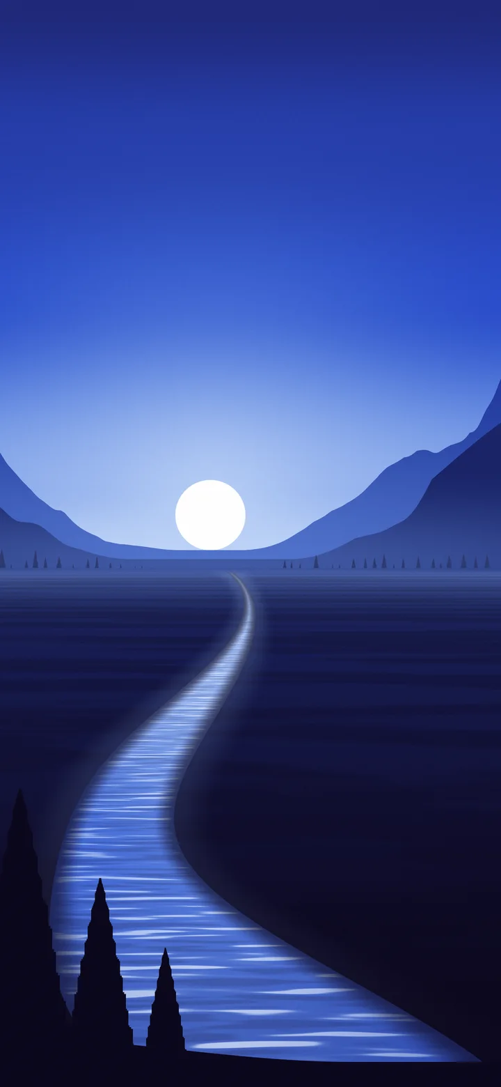 Royal Blue River Valley in Moonlight wallpaper for iPhone and Android