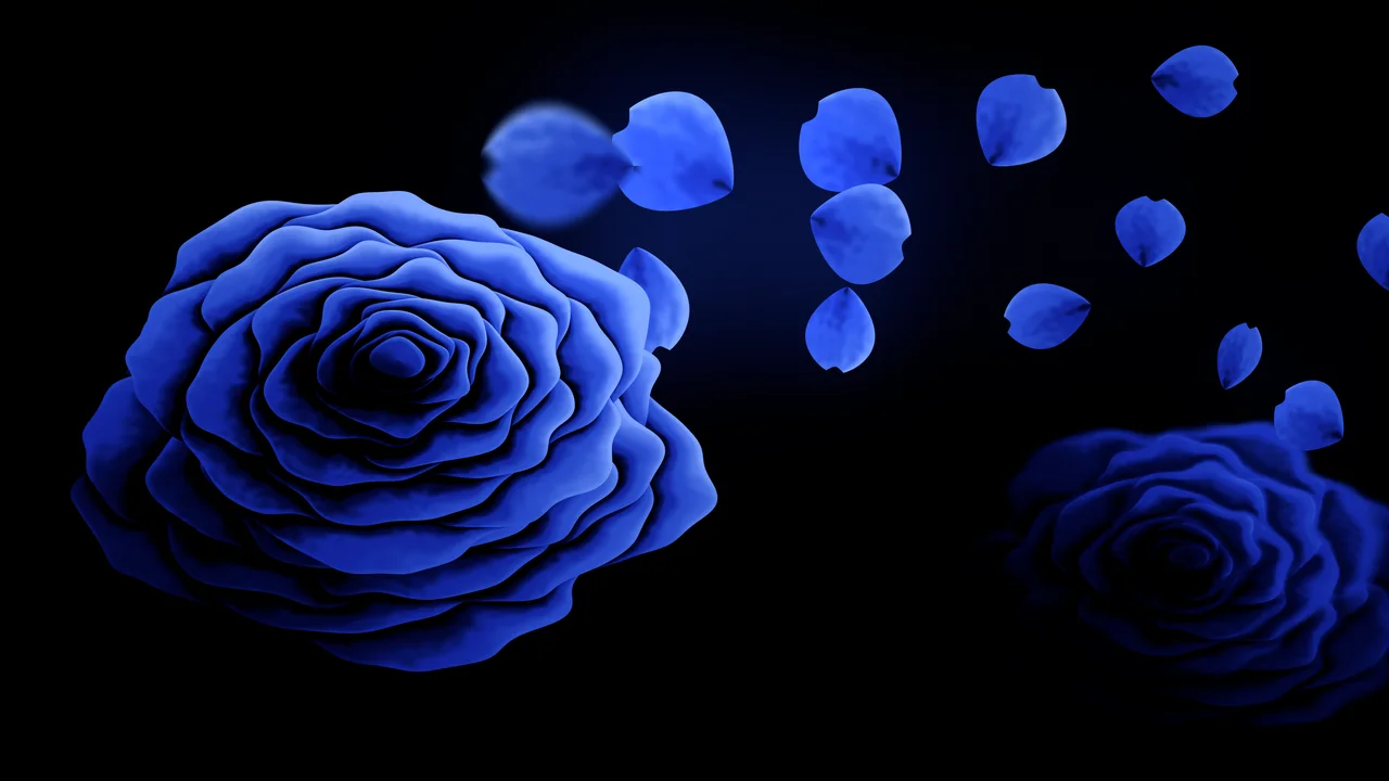 Royal Blue Rose and Floating Petals desktop wallpaper in 4K