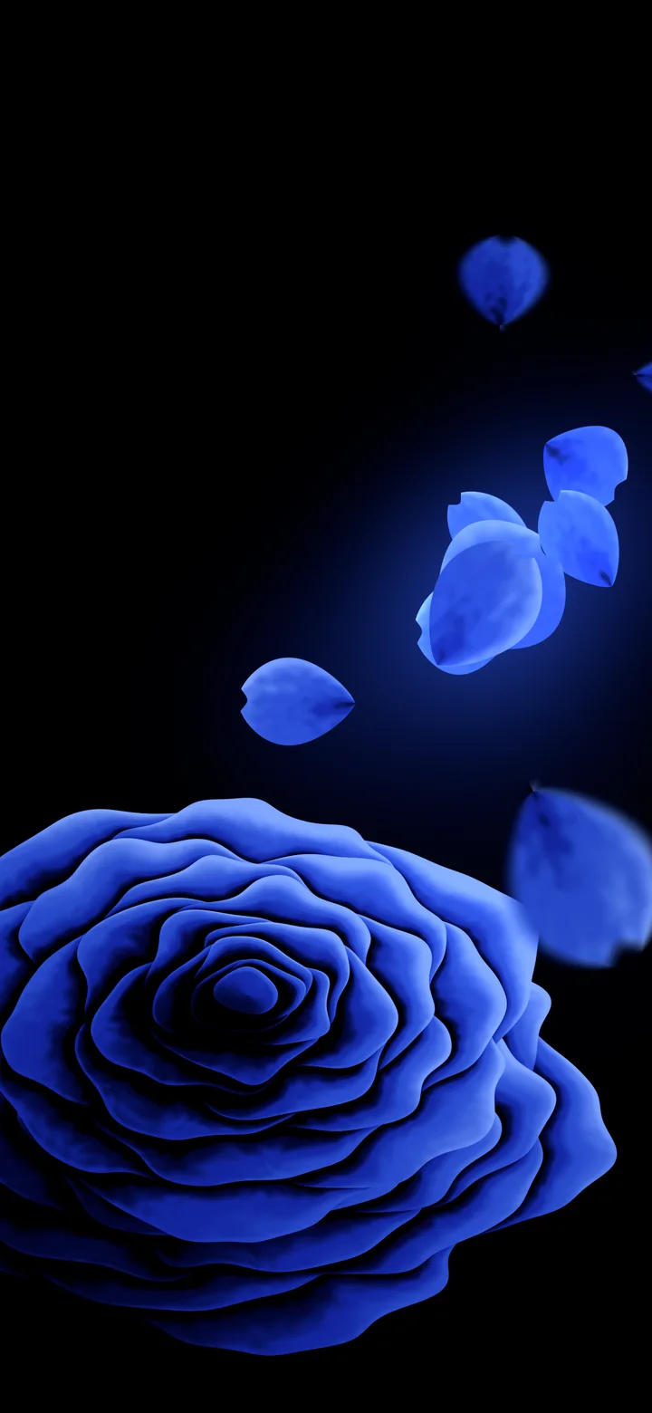 Royal Blue Rose and Floating Petals wallpaper for iPhone and Android