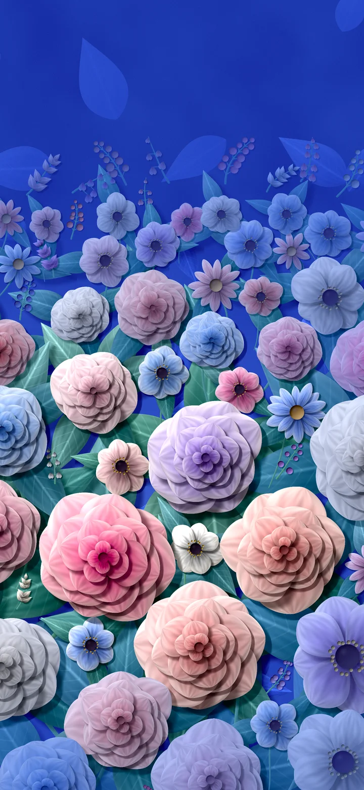 Royal Blue Rose and Peony Floral Pattern wallpaper for iPhone and Android