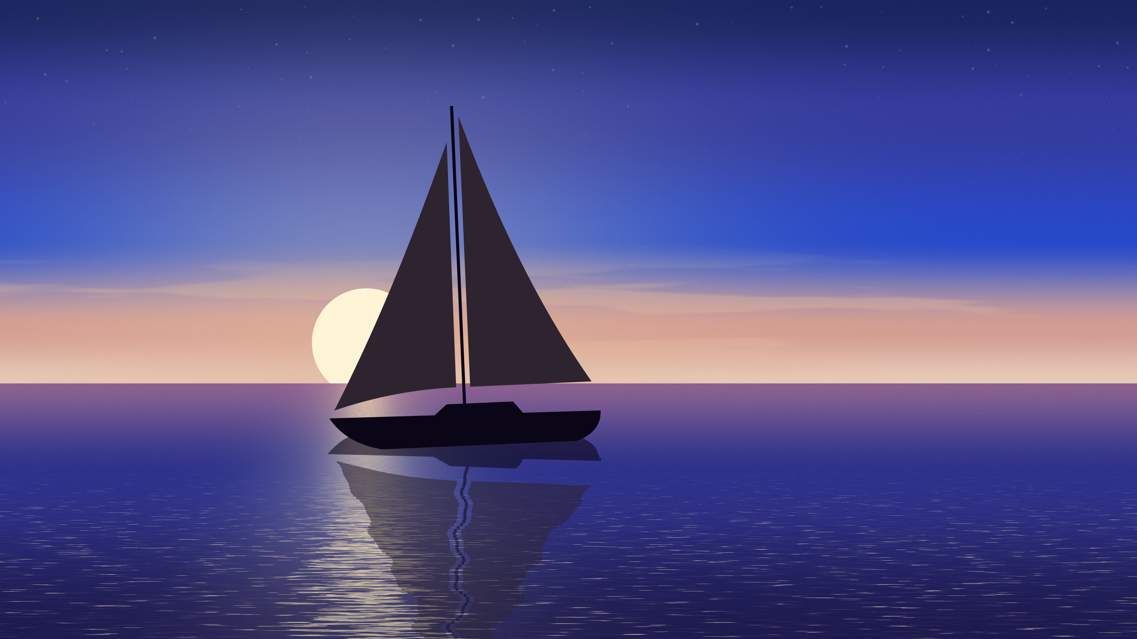 Royal Blue Sailboat Sunset desktop wallpaper in 4K