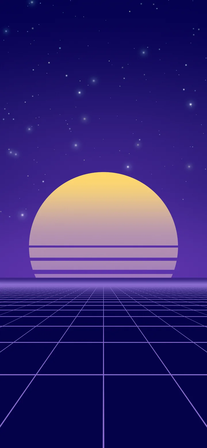 Royal Blue Synthwave Grid Sunset wallpaper for iPhone and Android