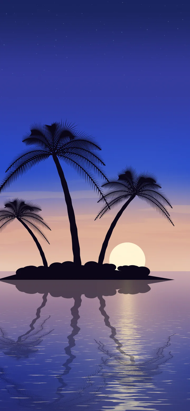 Royal Blue Tropical Island Sunset wallpaper for iPhone and Android