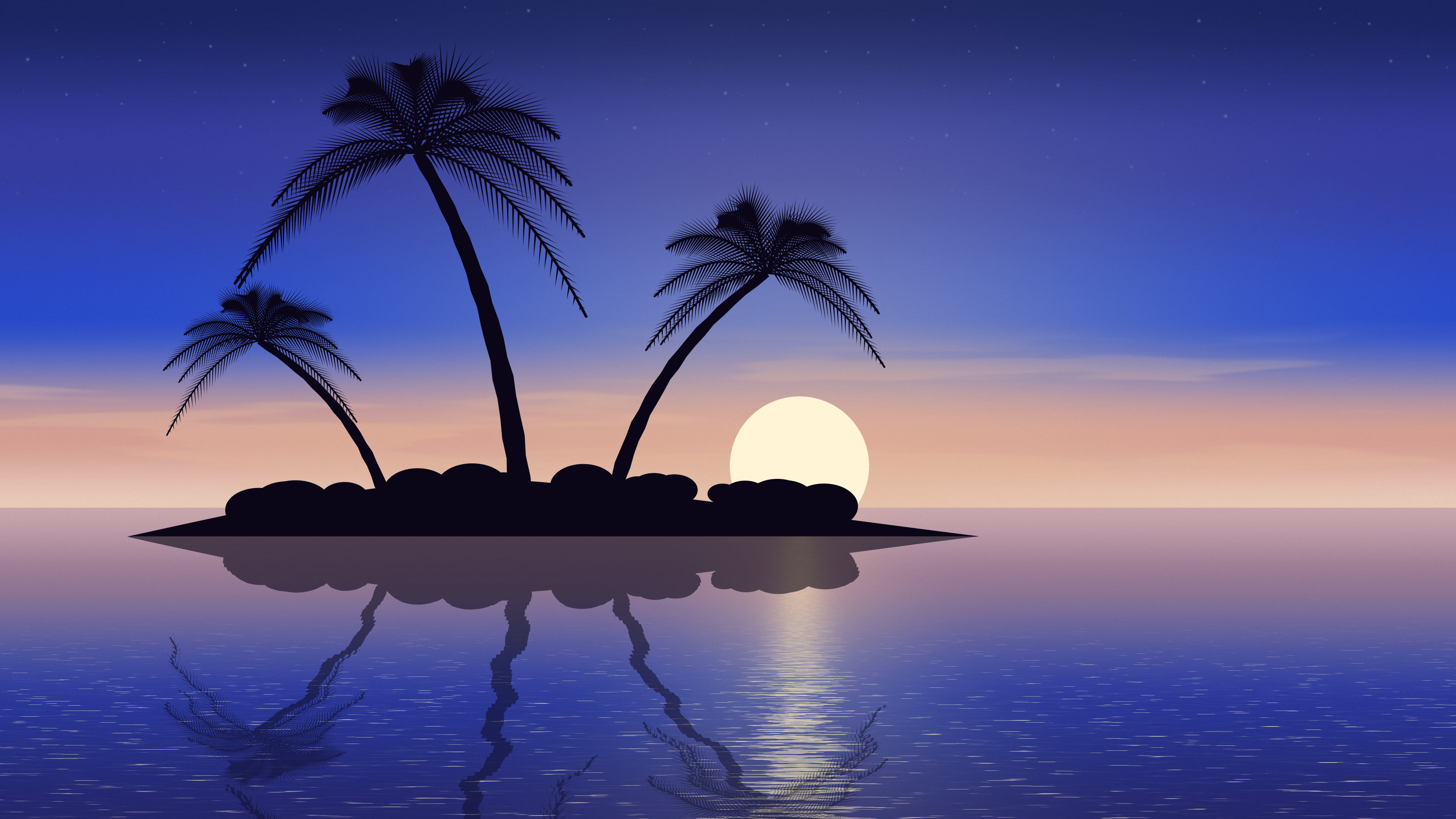 Royal Blue Tropical Island Sunset desktop wallpaper in 4K
