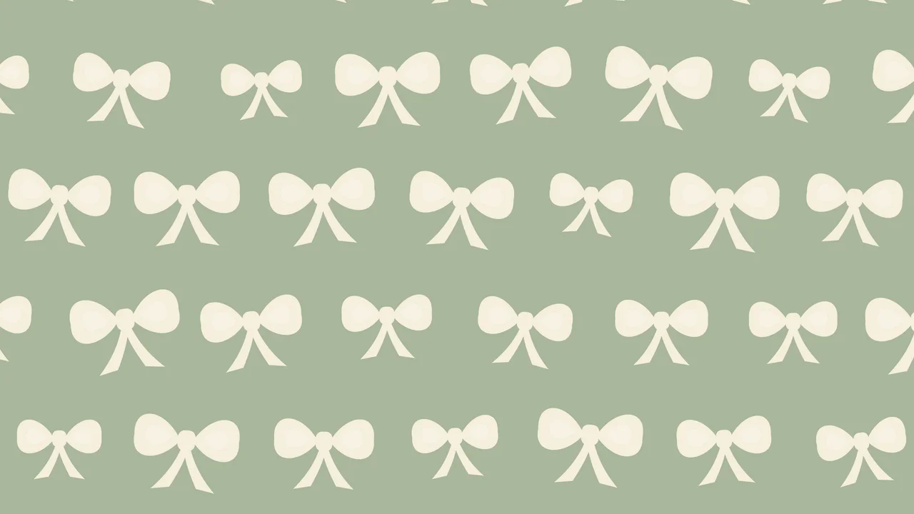 Sage Green and Cream Bow Pattern desktop wallpaper in 4K