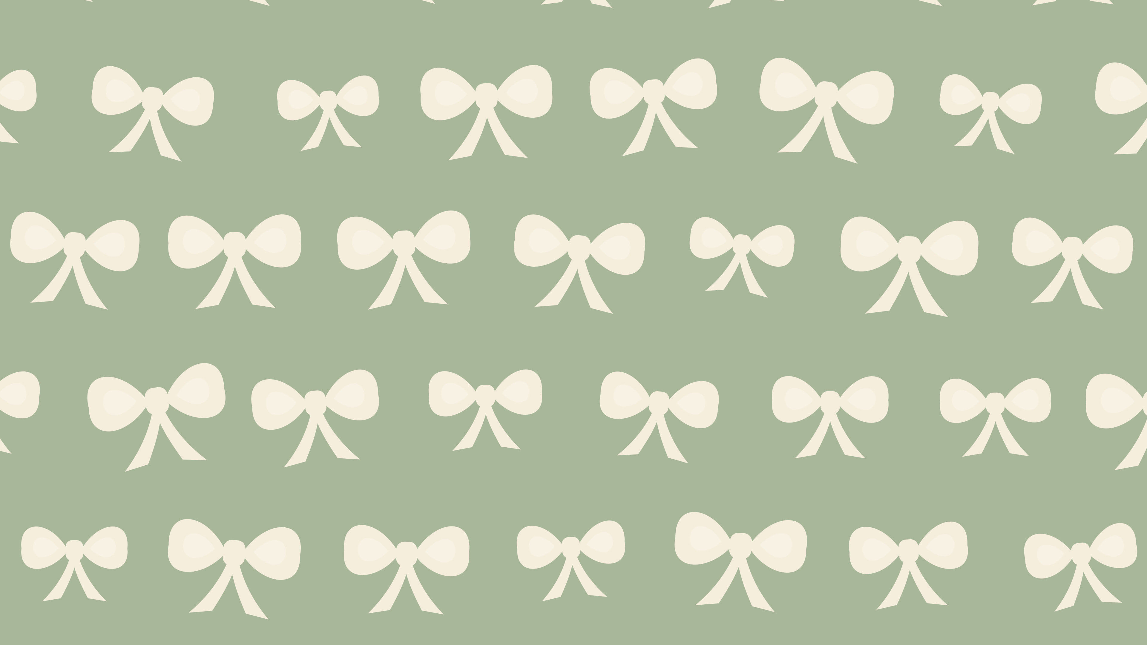 Sage Green and Cream Bow Pattern desktop wallpaper in 4K