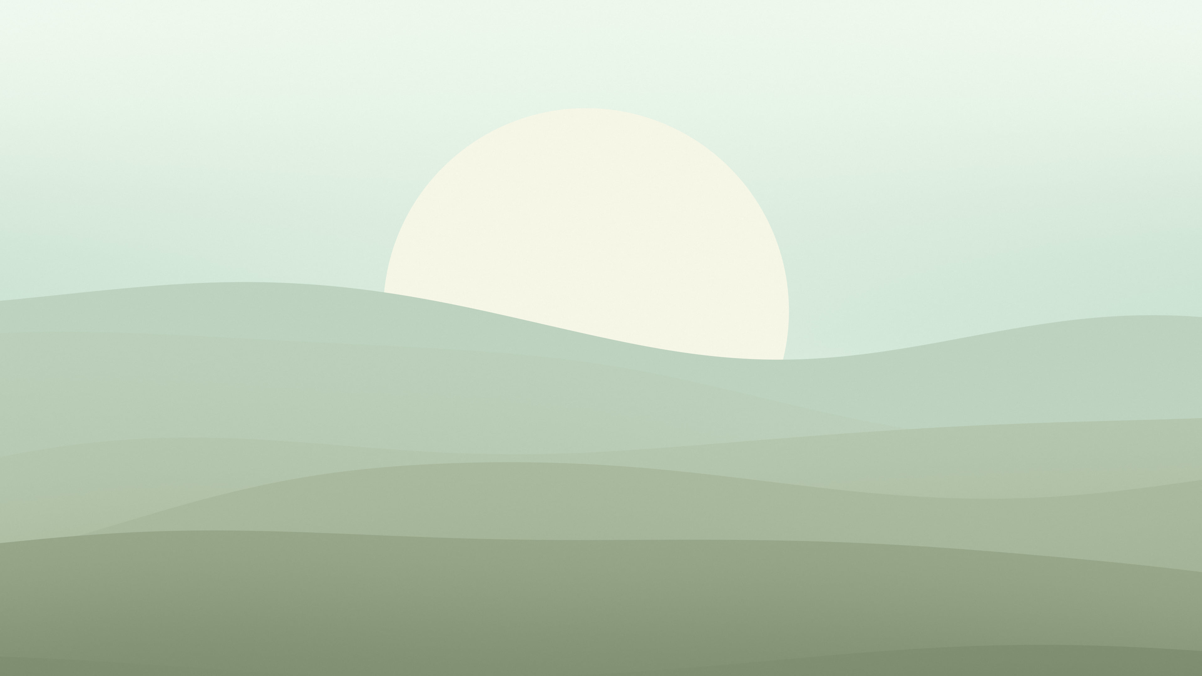 Sage Green Minimalist Sunset Hills desktop wallpaper in 4K