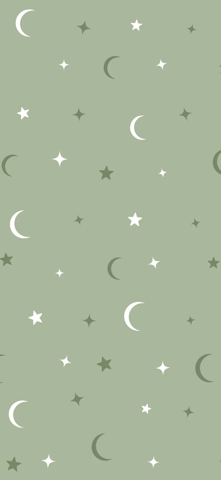 Sage Green Moon and Stars Pattern wallpaper for iPhone and Android