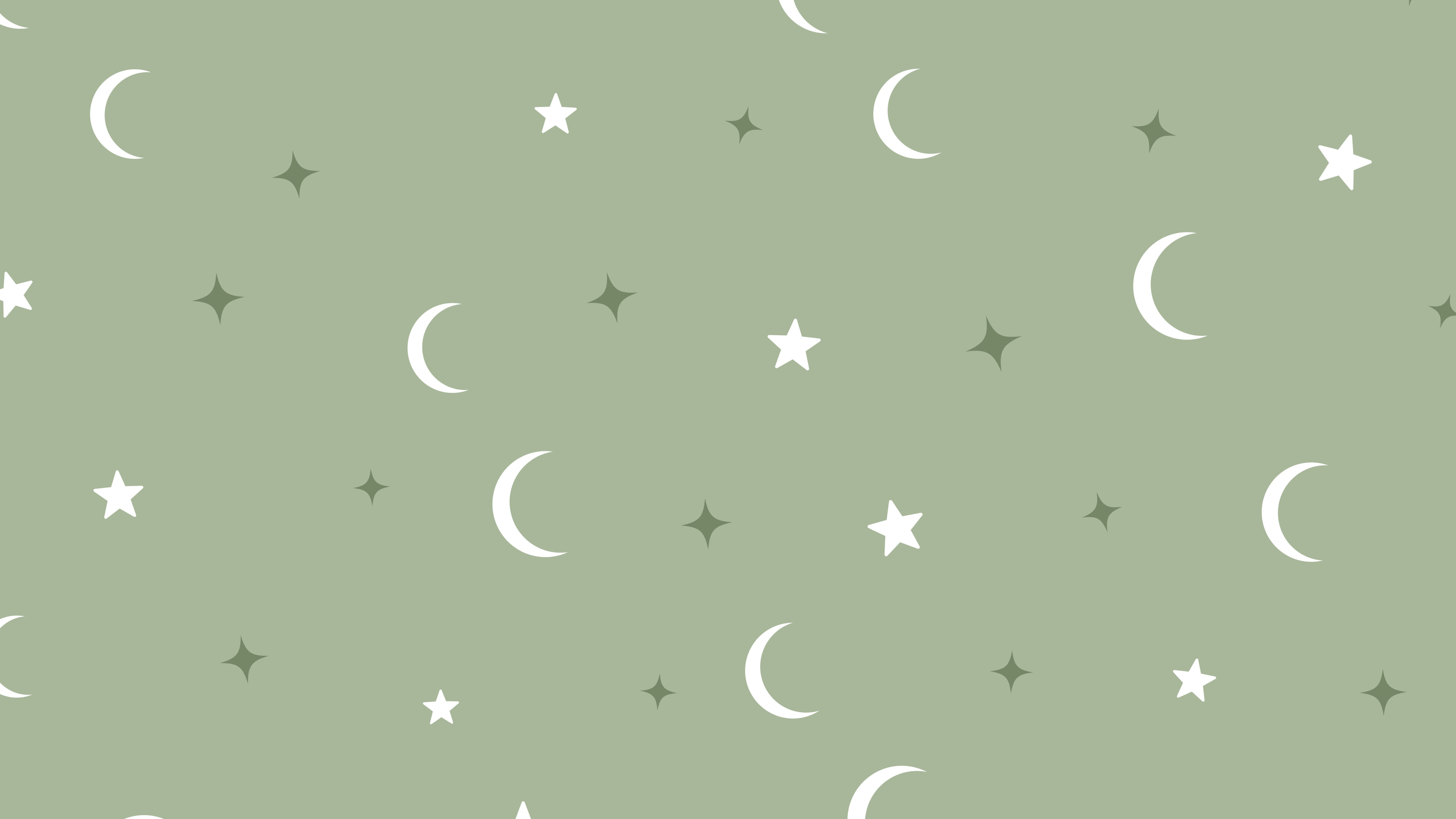 Sage Green Moon and Stars Pattern desktop wallpaper in 4K