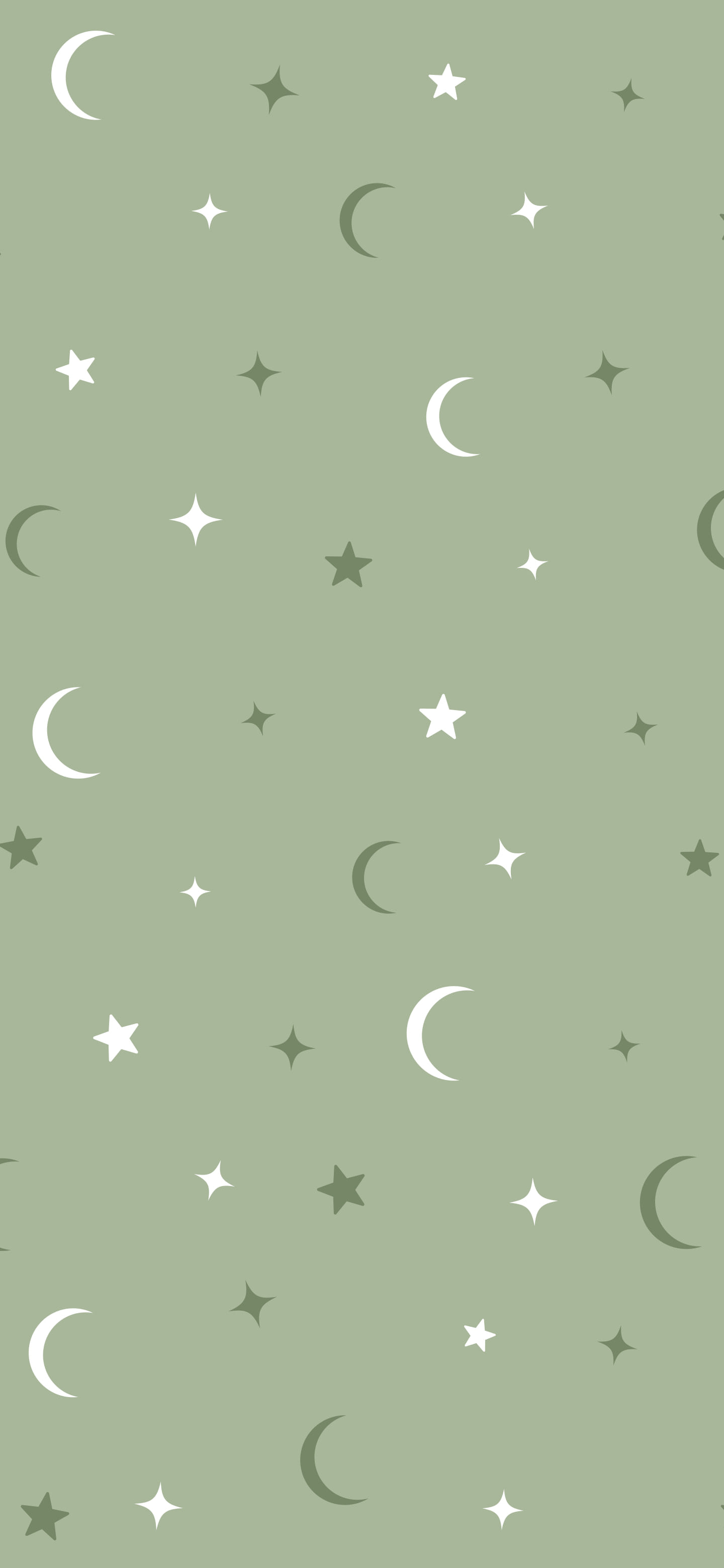 Sage Green Moon and Stars Pattern wallpaper for iPhone and Android