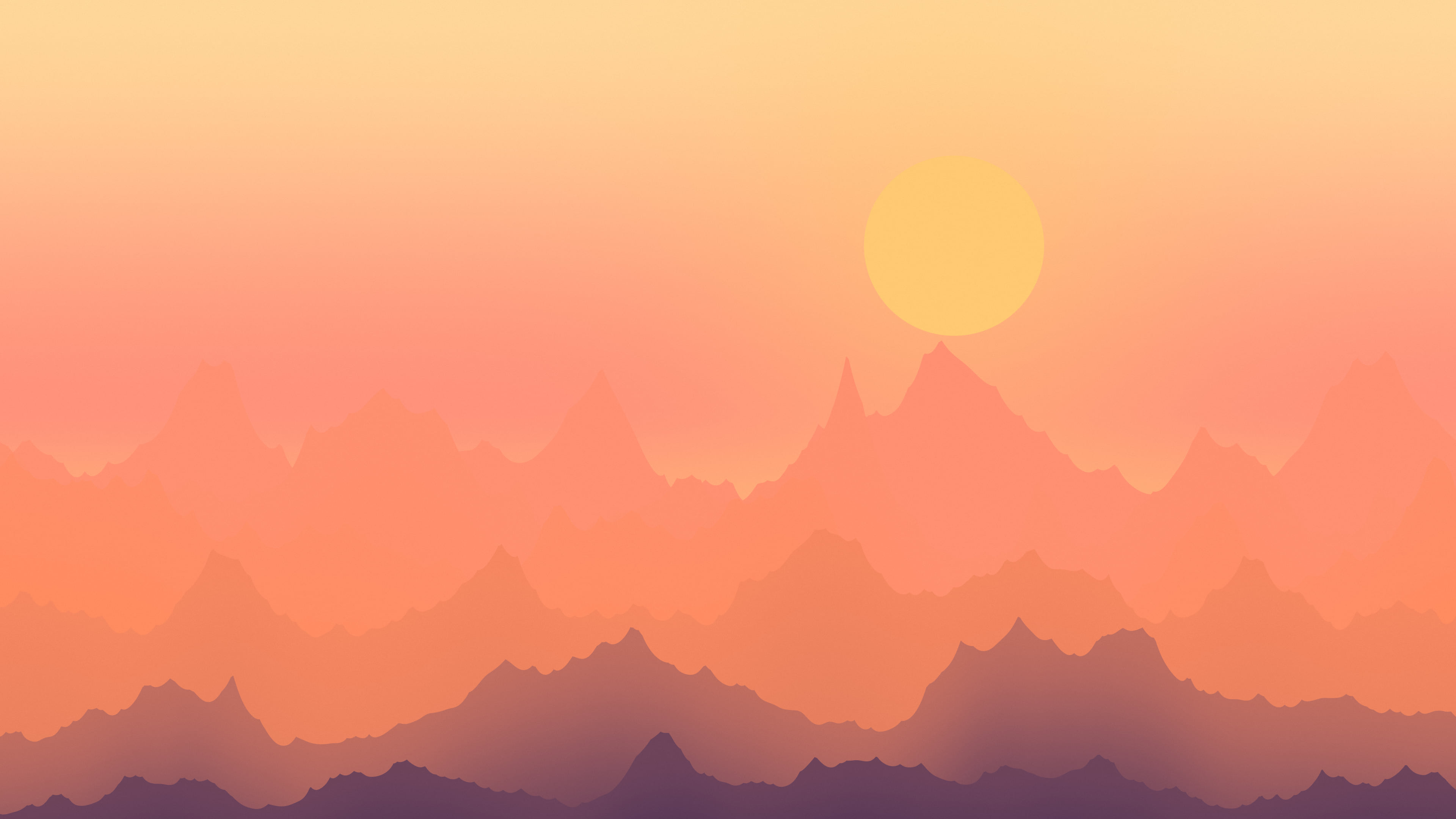 Sunset Minimalist Mountain Landscape desktop wallpaper in 4K