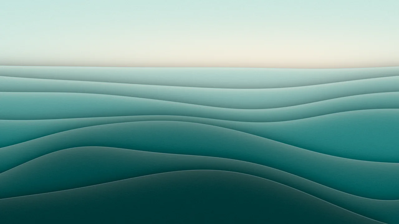 Teal 3D Paper Cut Abstract Layers desktop wallpaper in 4K