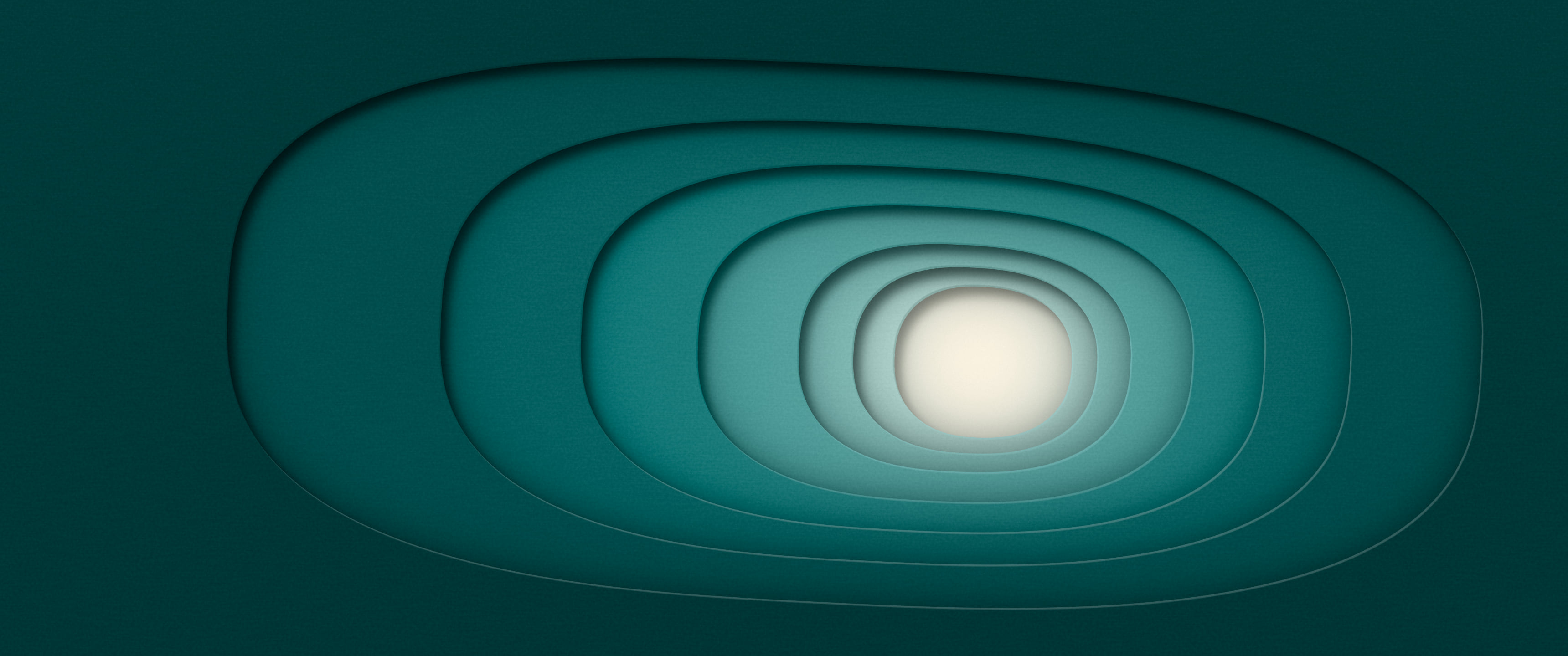 Teal 3D Paper Cut Abstract Rings ultrawide wallpaper, 3440 × 1440