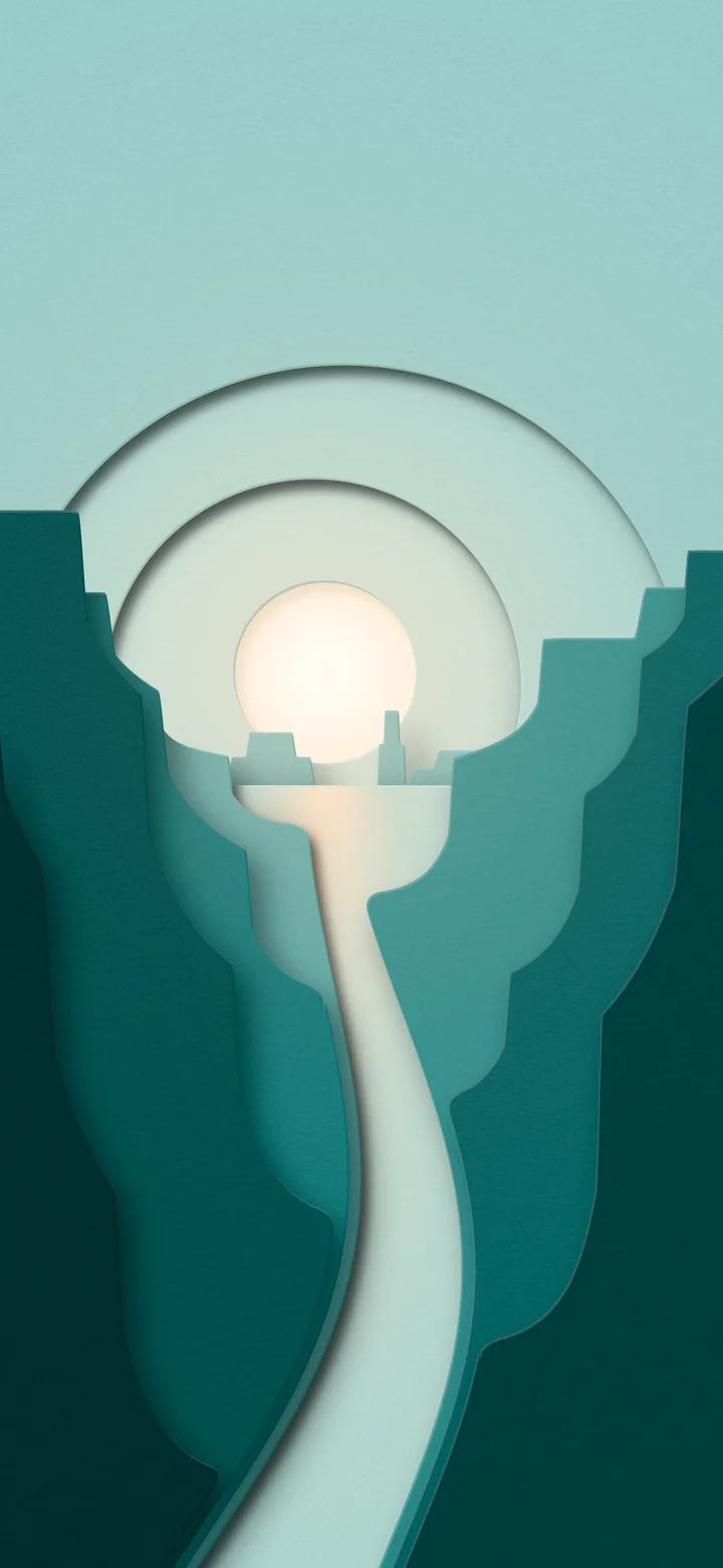 Teal 3D Paper Cut Canyon at Sunset wallpaper for iPhone and Android