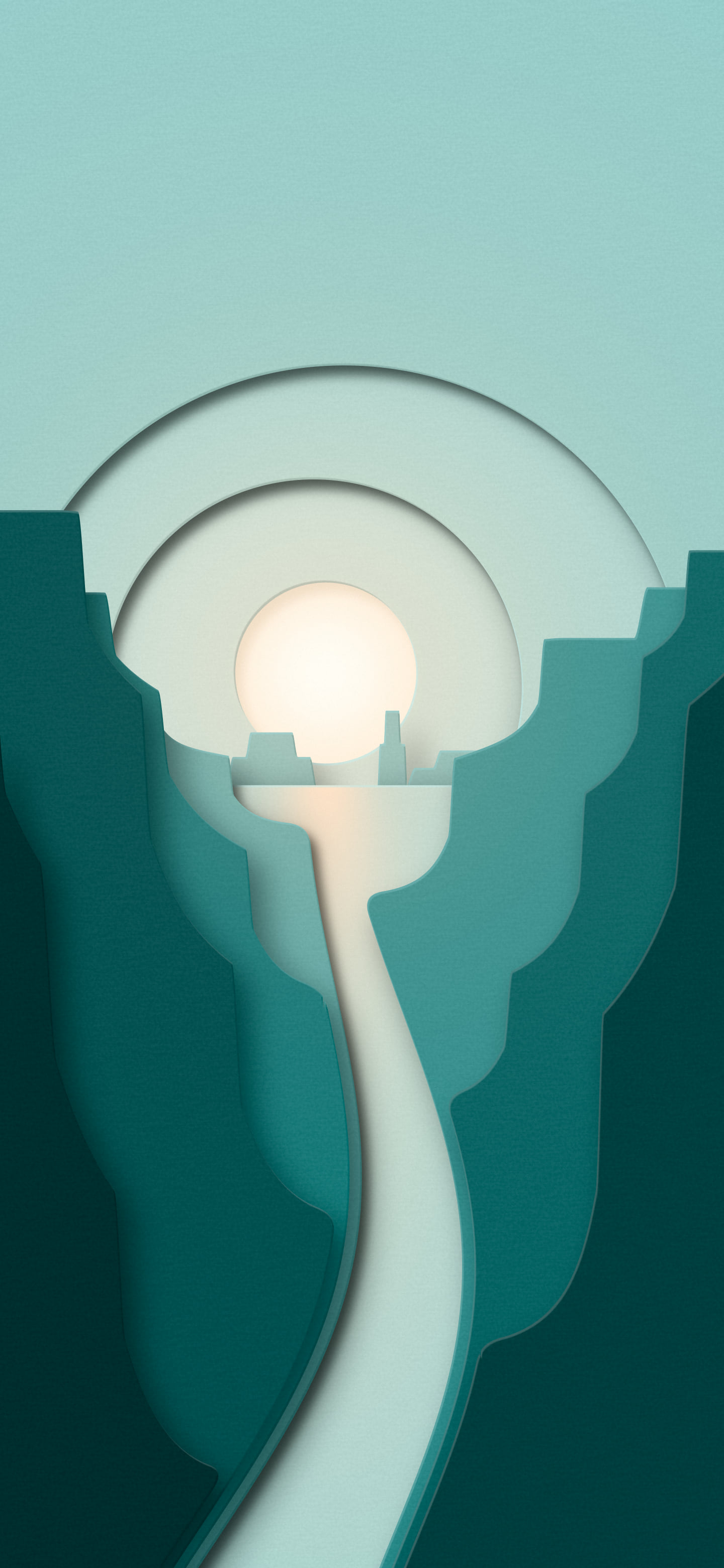 Teal 3D Paper Cut Canyon at Sunset wallpaper for iPhone and Android