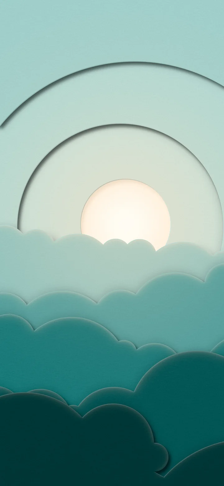 Teal 3D Paper Cut Clouds wallpaper for iPhone and Android
