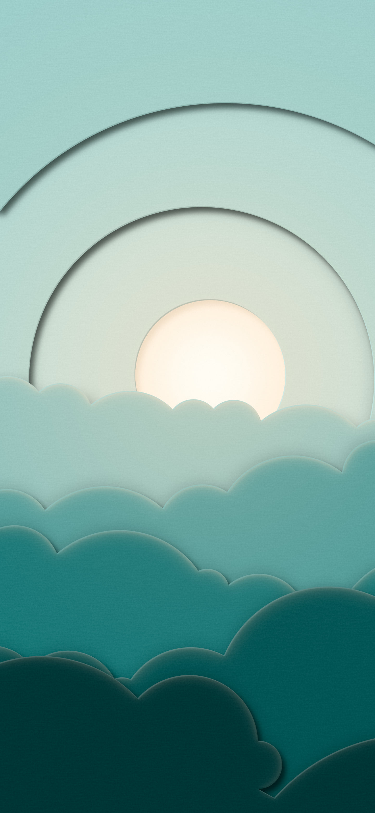 Teal 3D Paper Cut Clouds wallpaper for iPhone and Android