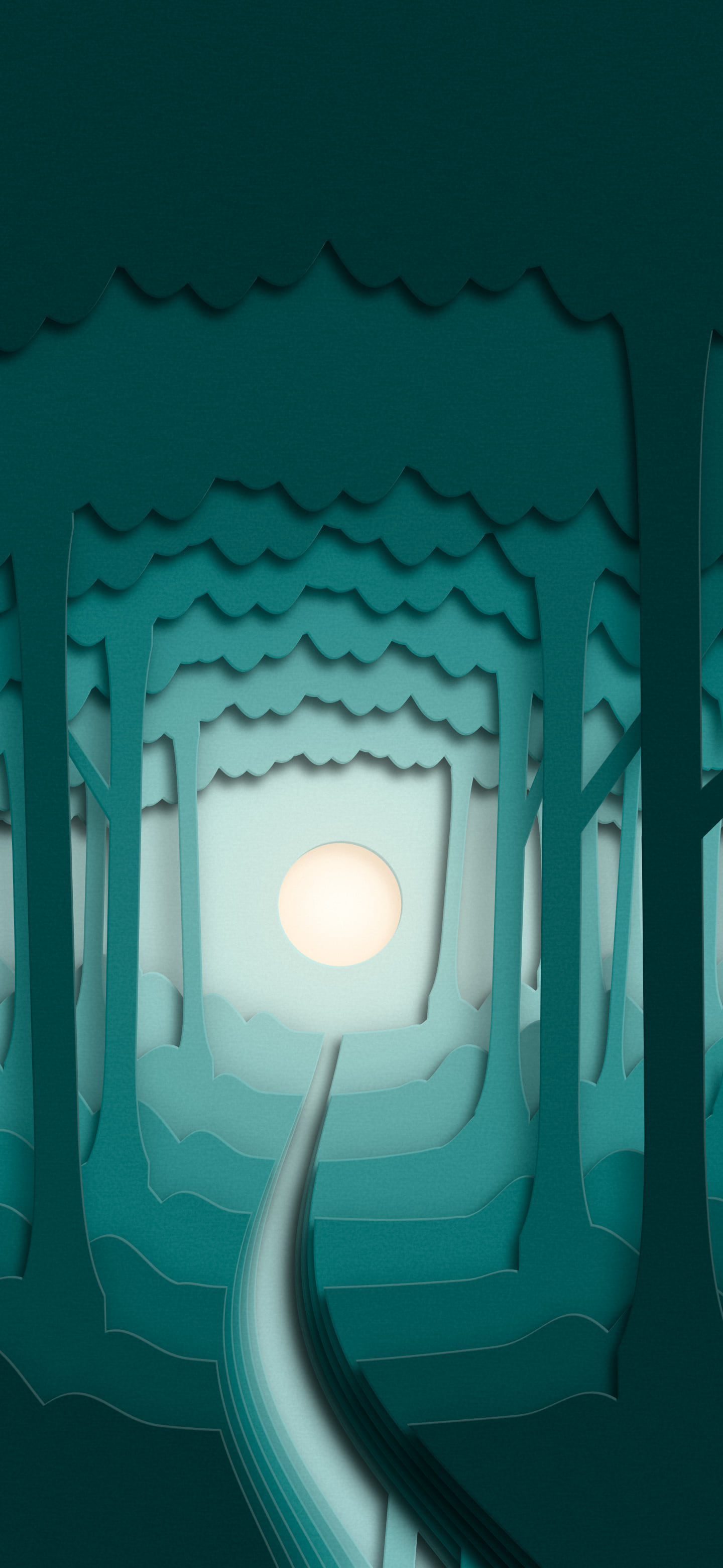 Teal 3D Paper Cut Forest wallpaper for iPhone and Android