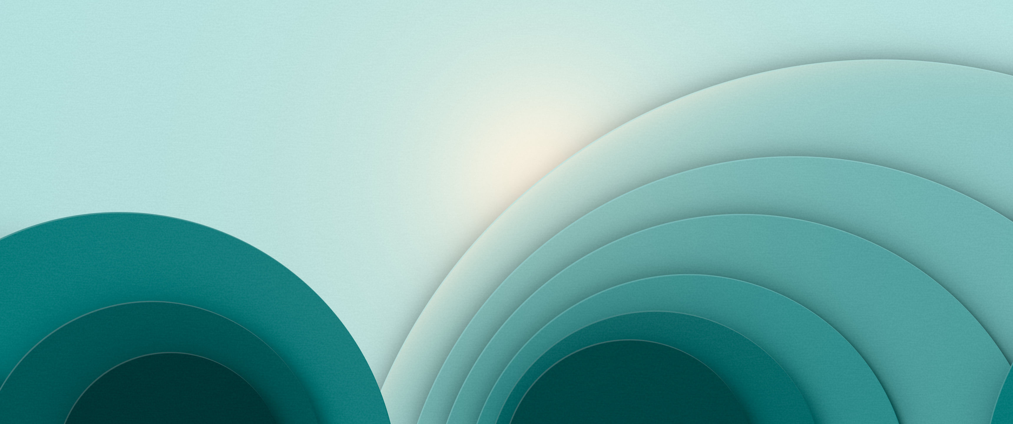 Teal 3D Paper Cut Geometric Circles ultrawide wallpaper, 3440 × 1440