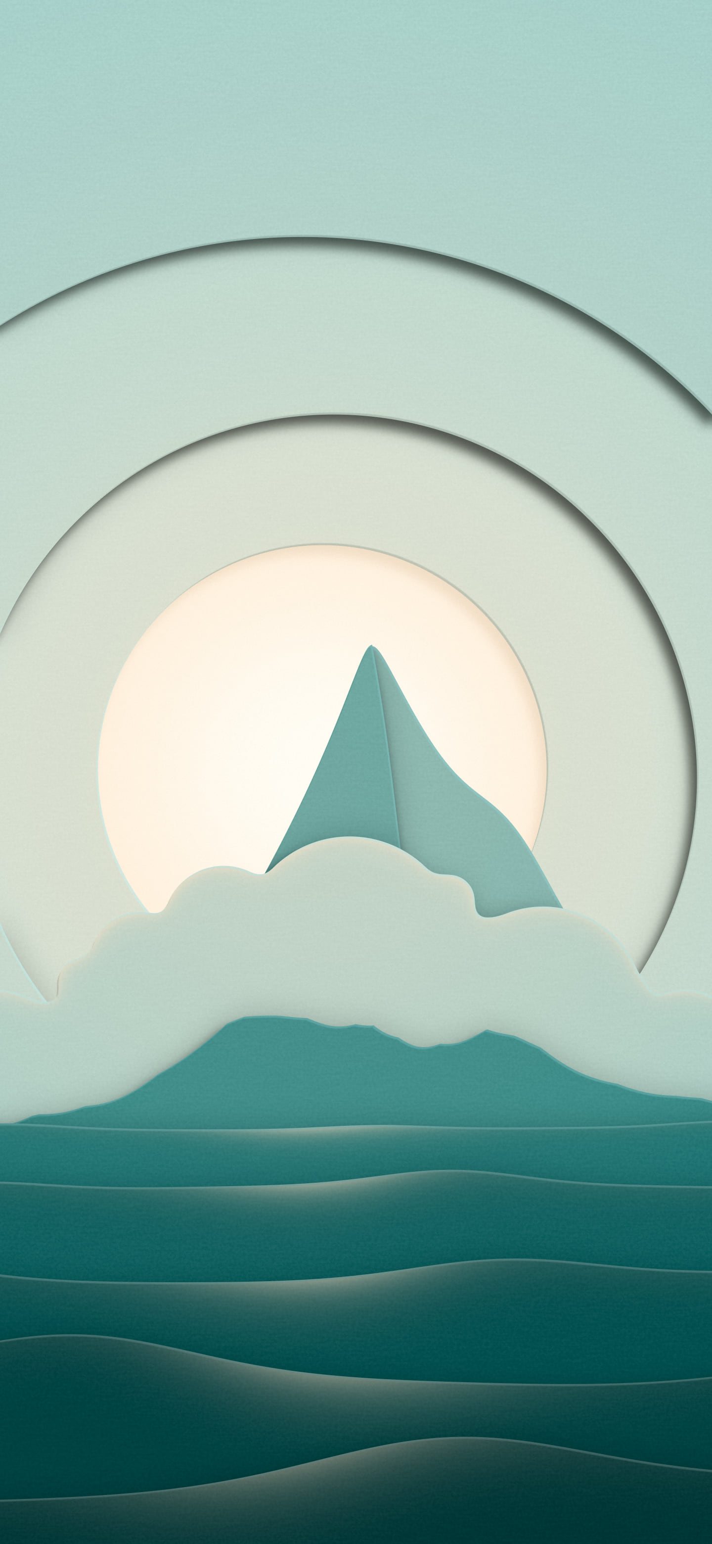 Teal 3D Paper Cut Island wallpaper for iPhone and Android