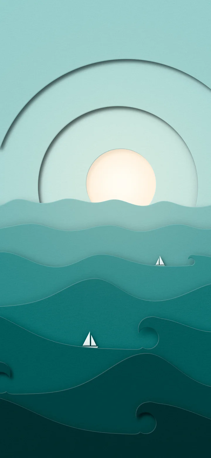 Teal 3D Paper Cut Ocean Waves wallpaper for iPhone and Android