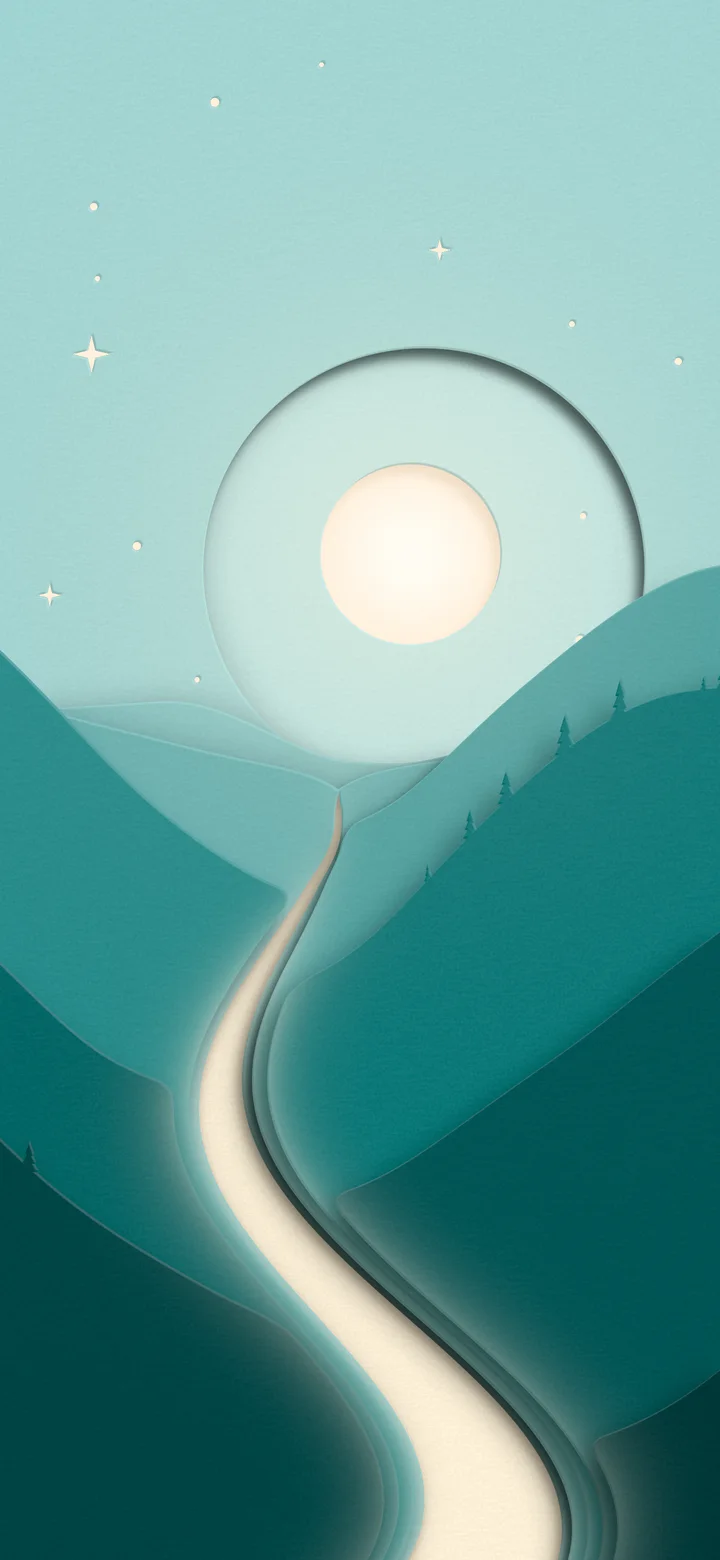 Teal 3D Paper Cut River Valley wallpaper for iPhone and Android