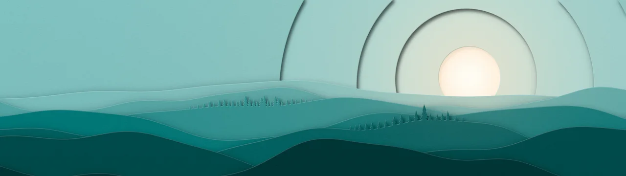 Teal 3D Paper Cut Rolling Hills dual monitor wallpaper, 7680 × 2160