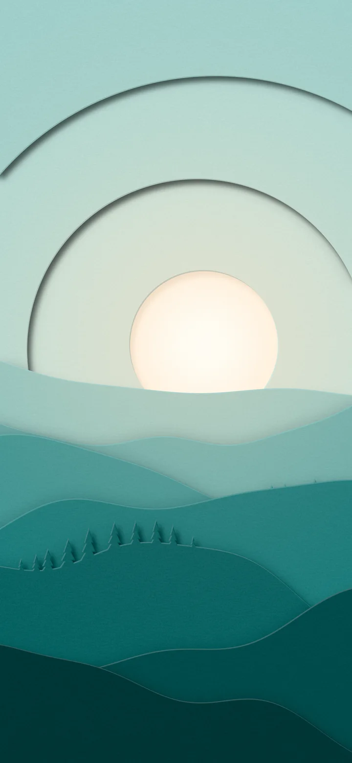 Teal 3D Paper Cut Rolling Hills wallpaper for iPhone and Android