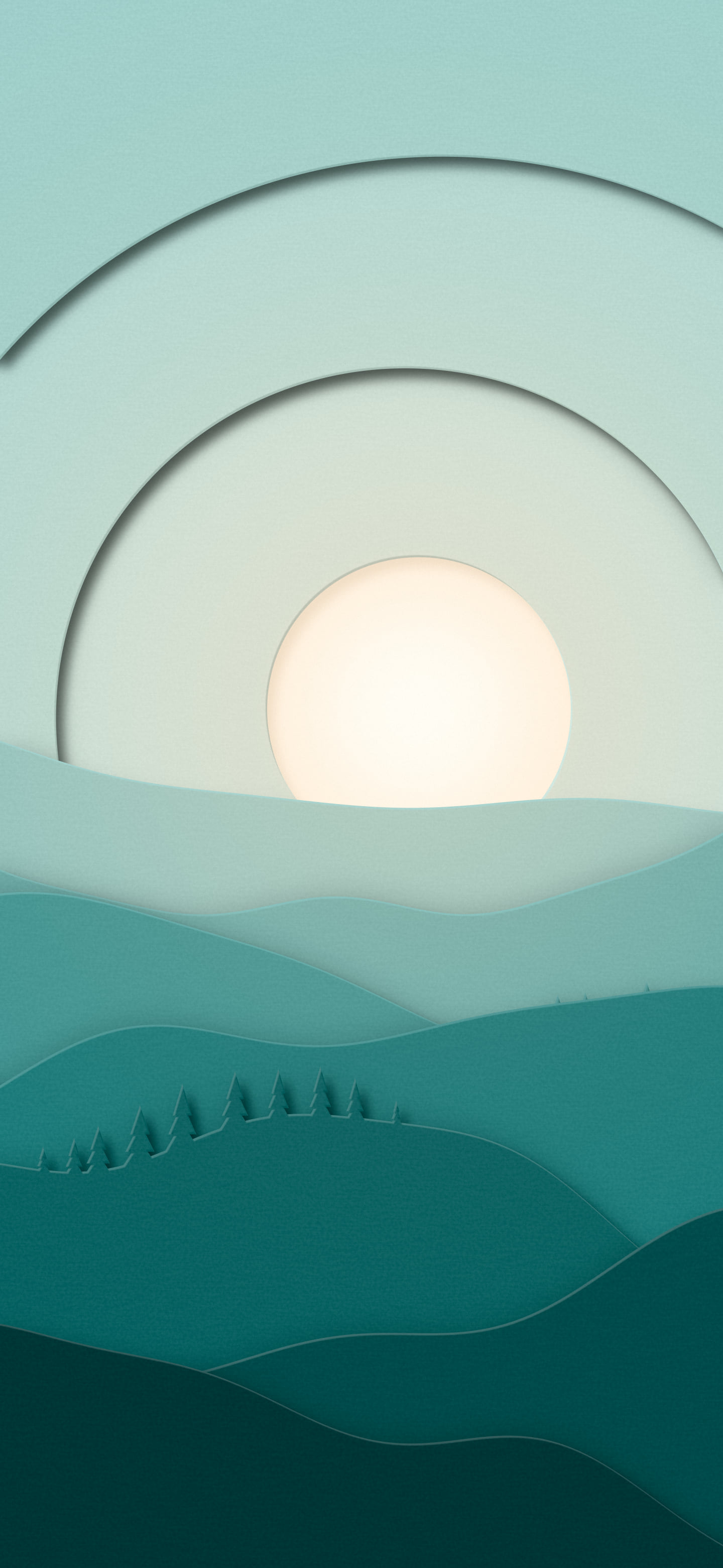 Teal 3D Paper Cut Rolling Hills wallpaper for iPhone and Android