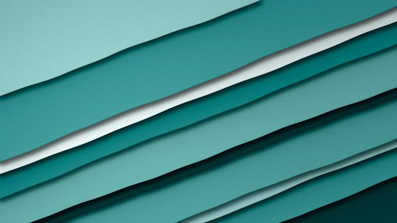Teal 3D Paper Cut Stripes desktop wallpaper in 4K