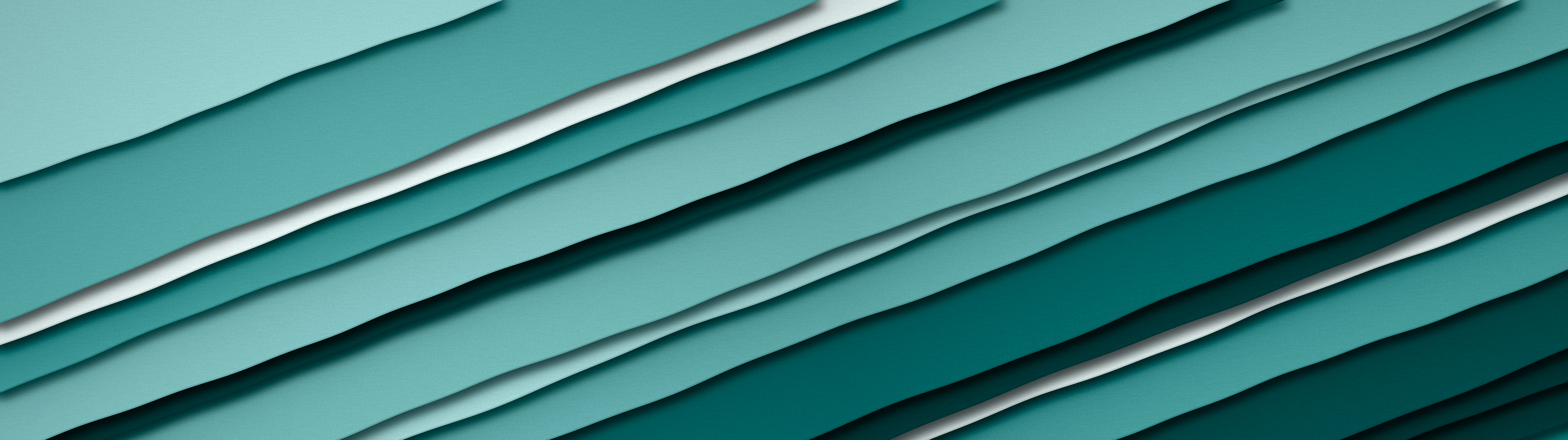Teal 3D Paper Cut Stripes dual monitor wallpaper, 7680 × 2160