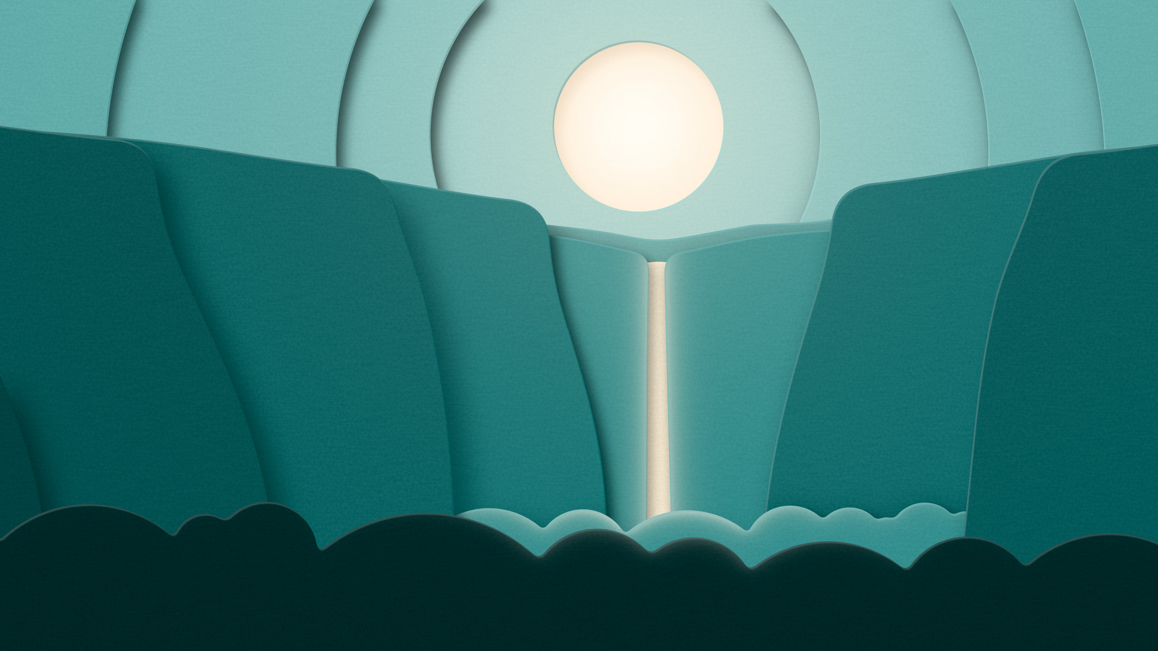 Teal 3D Paper Cut Waterfall desktop wallpaper in 4K