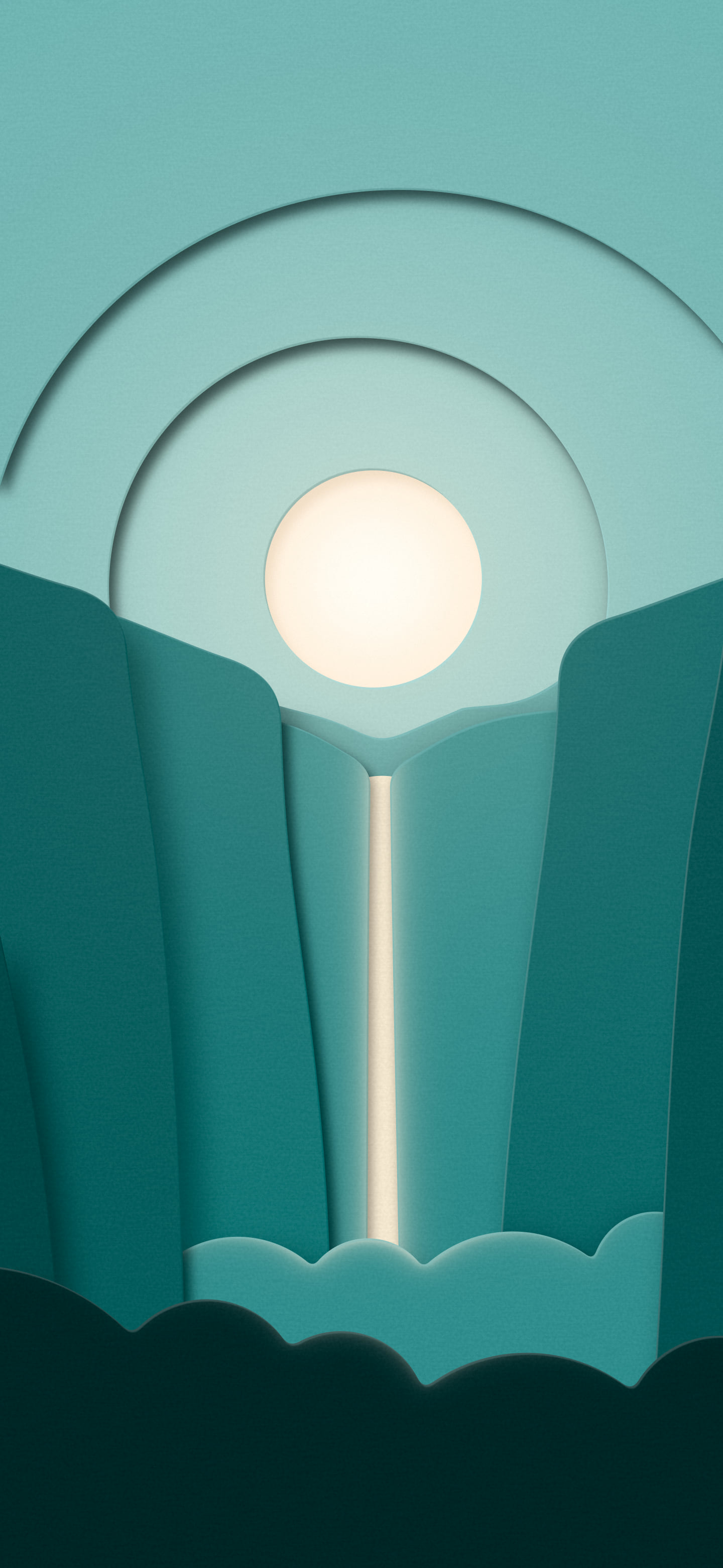 Teal 3D Paper Cut Waterfall wallpaper for iPhone and Android